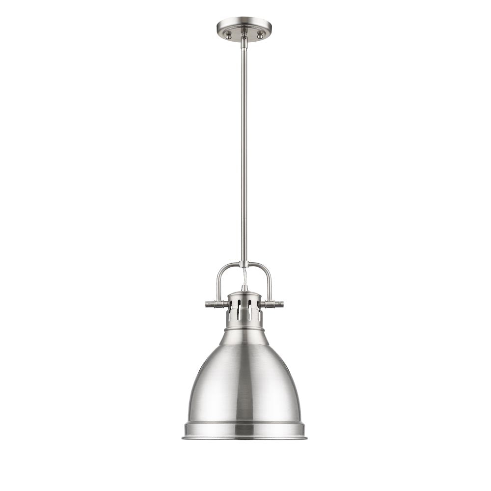 Elm Small Pewter Pendant Light with Rod & Metal Shade - Vintage Industrial Ceiling Fixture for Dining Room, Kitchen Island or Bedroom Lighting