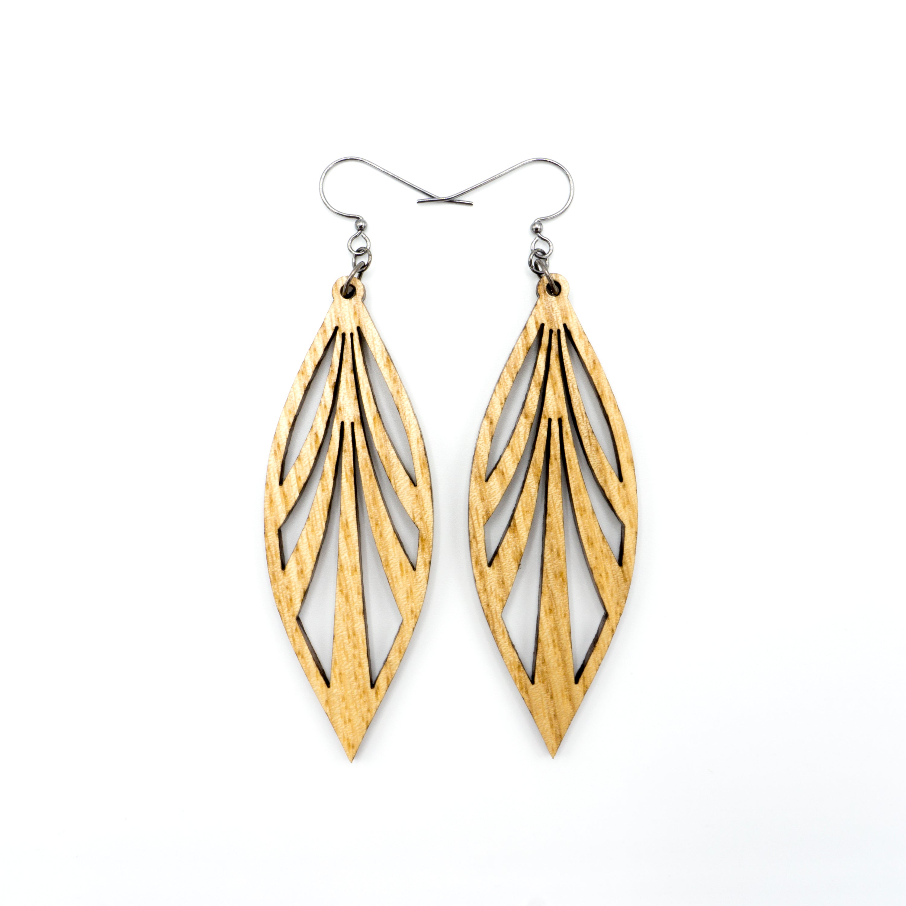 Handmade Wooden Petal 03 [L] Earrings - Lightweight Ash Wood Dangle Earrings for Women, Boho Chic Accessories for Casual Wear, Parties & Festivals