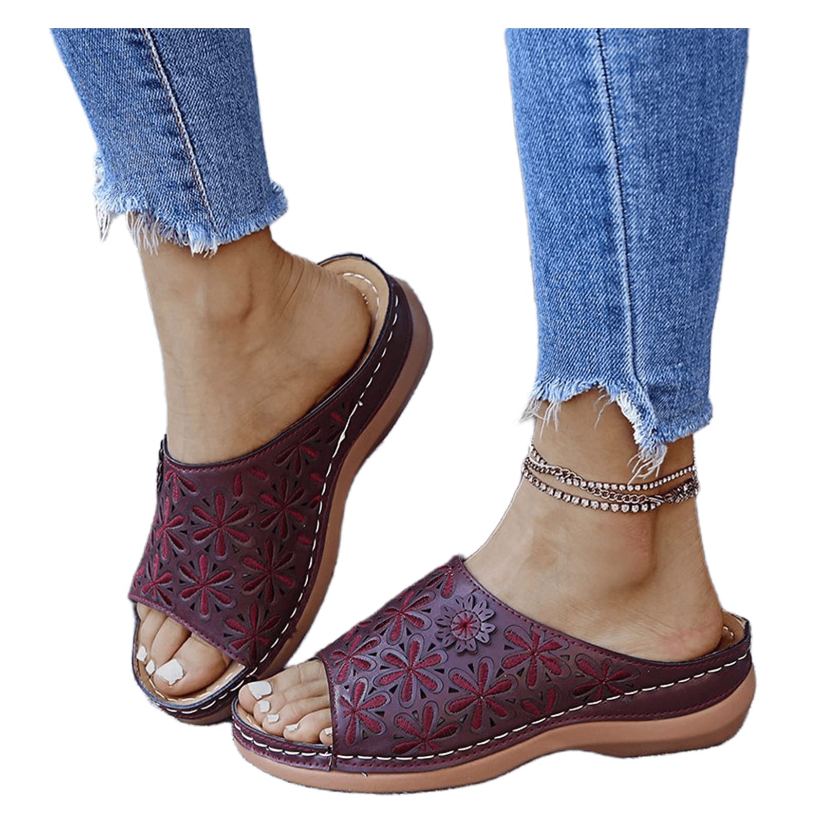 Lausiuoe Women's Orthopedic Sandals - Comfortable Arch Support Slides for Summer - Dressy Orthotic Sandals for Plantar Fasciitis & Flat Feet - Perfect for Walking, Travel & Casual Outings