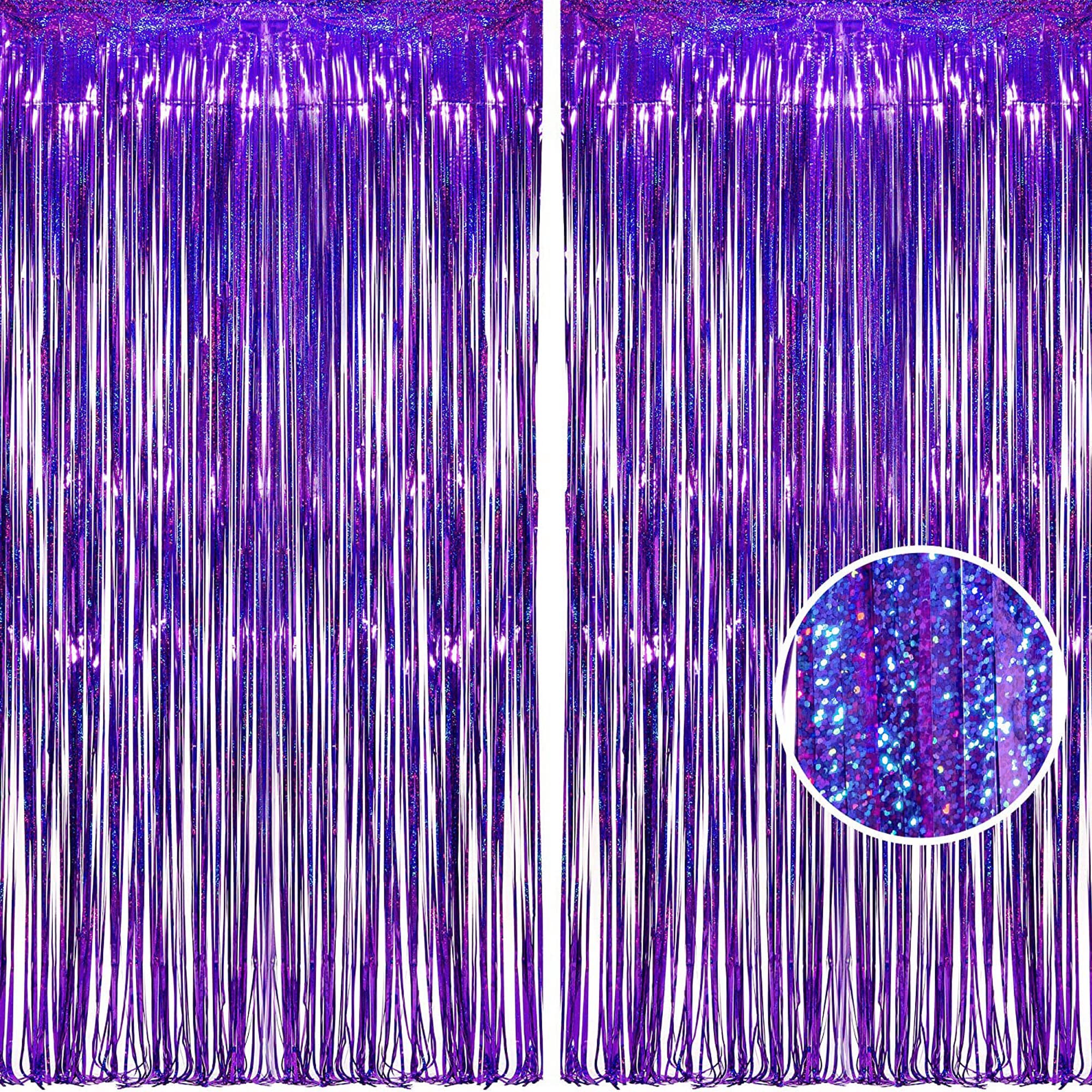 BRAVESHINE Purple Tinsel Foil Fringe Curtains - 2 Pack 3.2x8.2ft Metallic Party Decorations for Halloween, Birthday, Valentine's Day, Bridal Shower, Bachelorette, Anniversary & Engagement Parties | Photo Booth Backdrop, Room Decor, Event Supplies