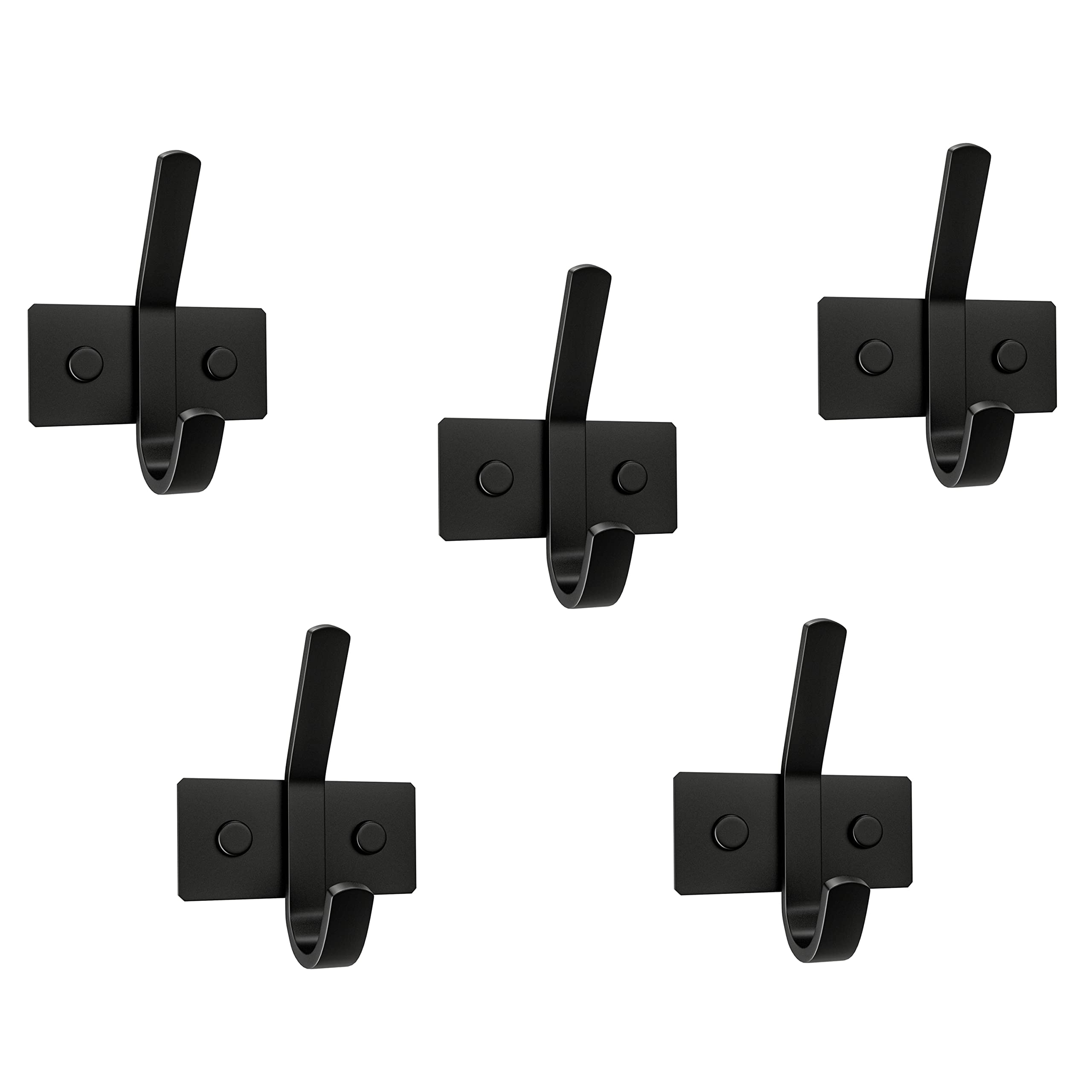 5 Pack Matte Black Heavy Duty SUS304 Stainless Steel Wall Hooks - Rustproof Double Coat Hooks for Bathroom, Entryway, Bedroom - Perfect for Hanging Towels, Bags, Keys, Jackets & Home Organization