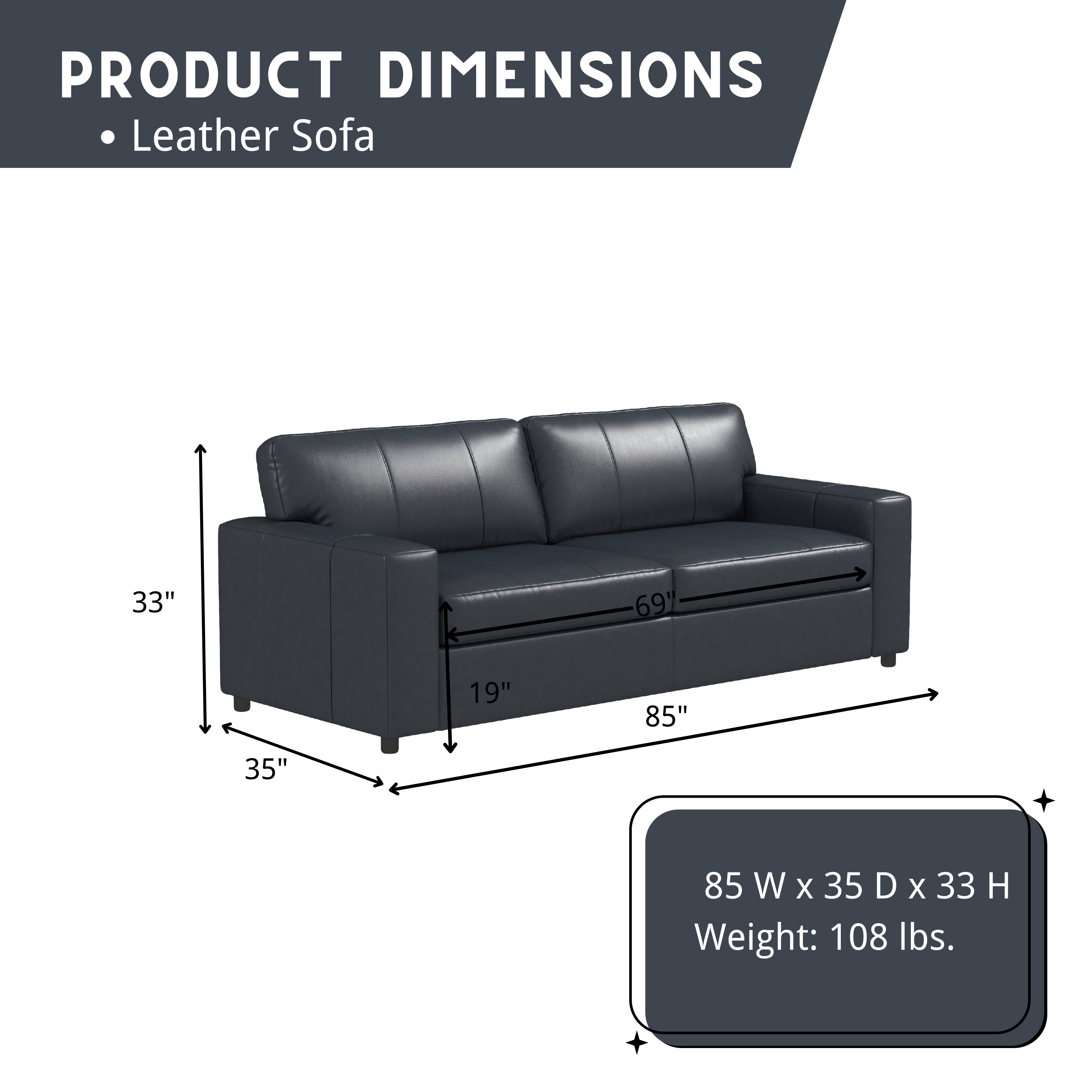 Roundhill Furniture Sakan Genuine Leather Upholstered Sofa - Modern Living Room Couch for Home, Office & Lounge Comfort