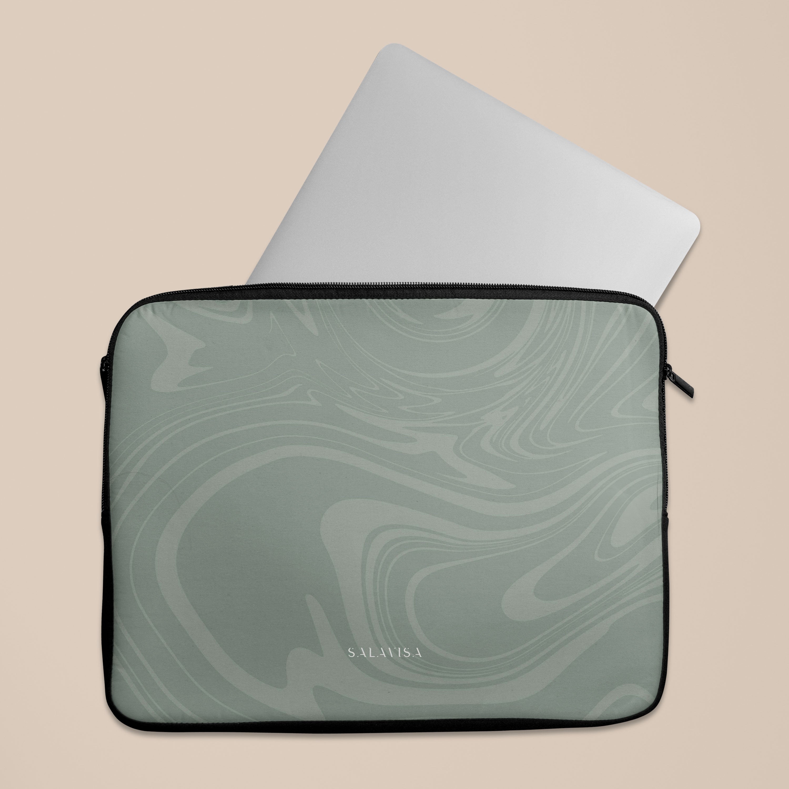 Light Green Swirl Laptop Sleeve 13-15 Inch - Waterproof Protective Case for MacBook Air/Pro - Perfect for Work, Travel & School Accessories