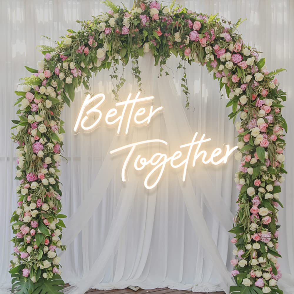 Divatla Better Together Warm White LED Neon Sign - Wedding Decor, Backdrop, Bedroom Wall Art - Large Custom Tube Light for Home, Party & Event Decorations | Perfect for Anniversary, Valentine's Day & Romantic Settings