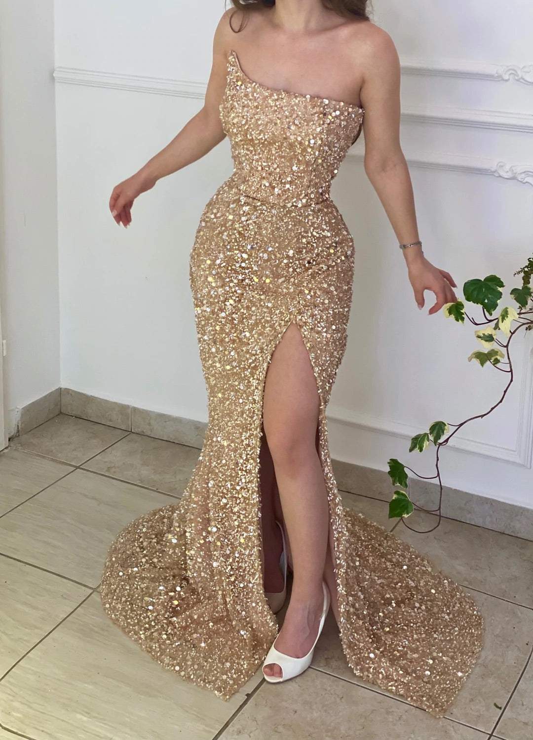 Elegant Gold Sequin Prom Dresses - Strapless Mermaid Formal Gowns for Homecoming, Evening Parties & Special Occasions