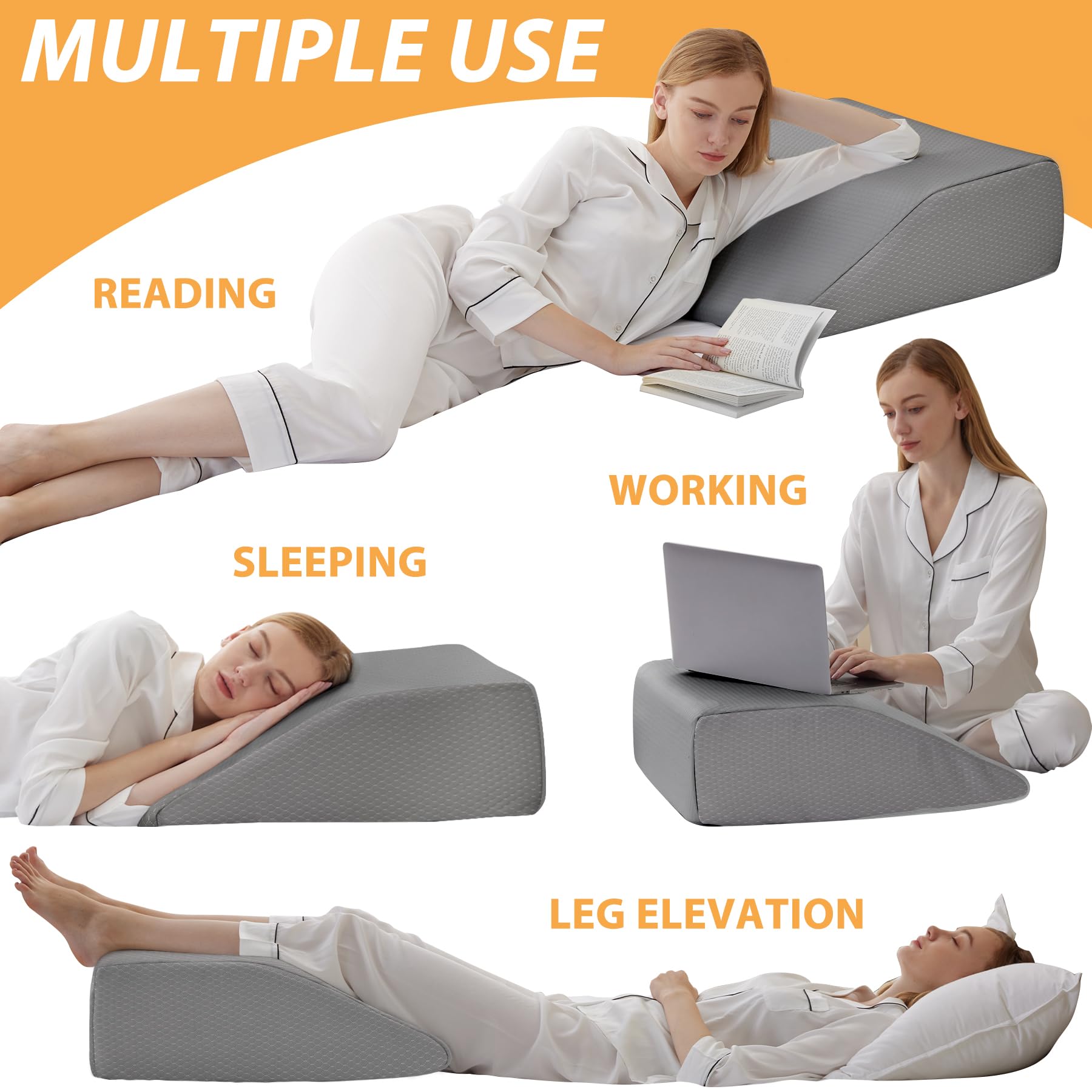 Leg Elevation Pillow for Sleeping - Cooling Gel Memory Foam Wedge Pillow for Legs, Post-Surgery Recovery, Circulation & Swelling Relief - Removable Washable Cover (8 Inch, Grey) - Perfect for Bed Rest, Pregnancy Support & Pain Management
