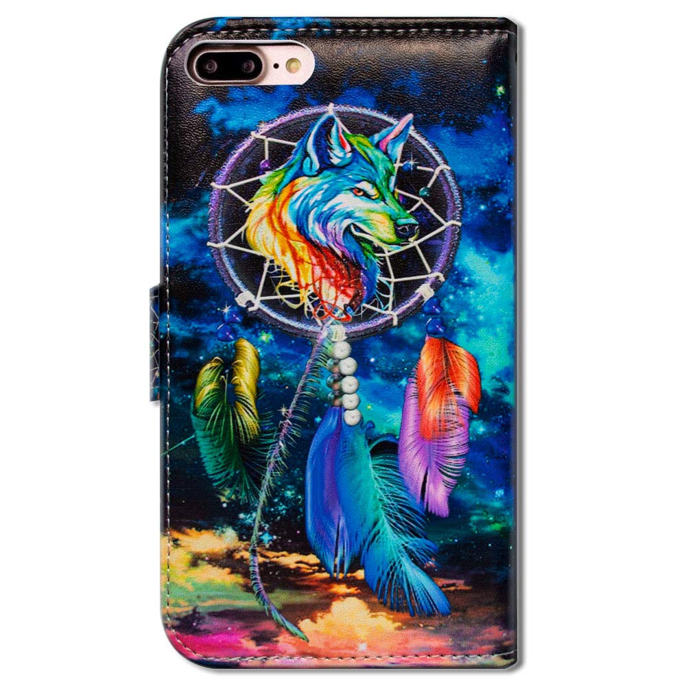 Dream Catcher Wolf Sky Leather Wallet Case for iPhone 8 Plus/7 Plus - Slim Protective Cover with Card Slots | Perfect for Outdoor Adventures & Daily Use
