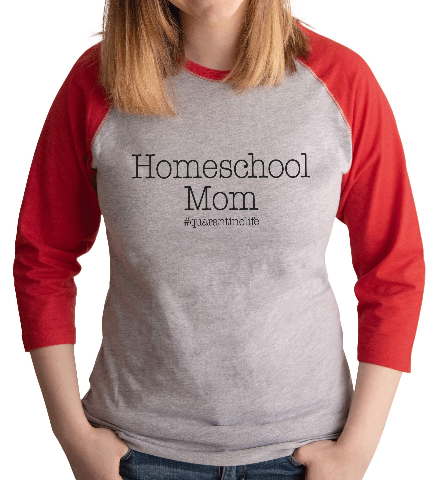 7 ate 9 Apparel Women's Homeschool Mom Red Raglan Tee - Comfortable Long Sleeve Shirt for Homeschooling, Teaching & Casual Wear