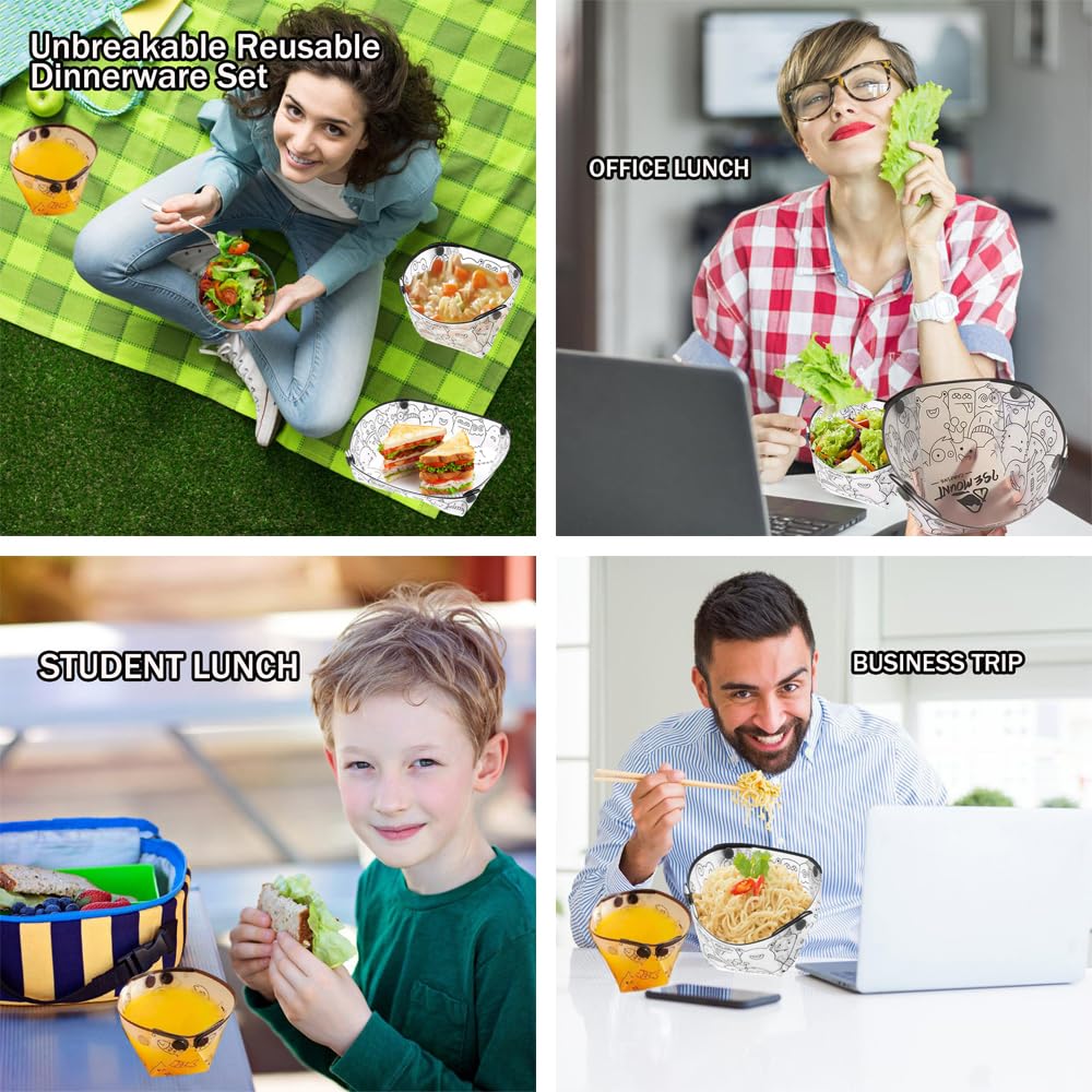 MIUPOO Collapsible Bowl Set - 4-Piece Portable Food Storage Containers with Lid, BPA-Free Silicone Foldable Bowls for Camping, Hiking, Travel & Picnic (7×5.5×3.5 Inches) | Microwave & Dishwasher Safe | Perfect for Meal Prep, Outdoor Adventures & Family Gatherings