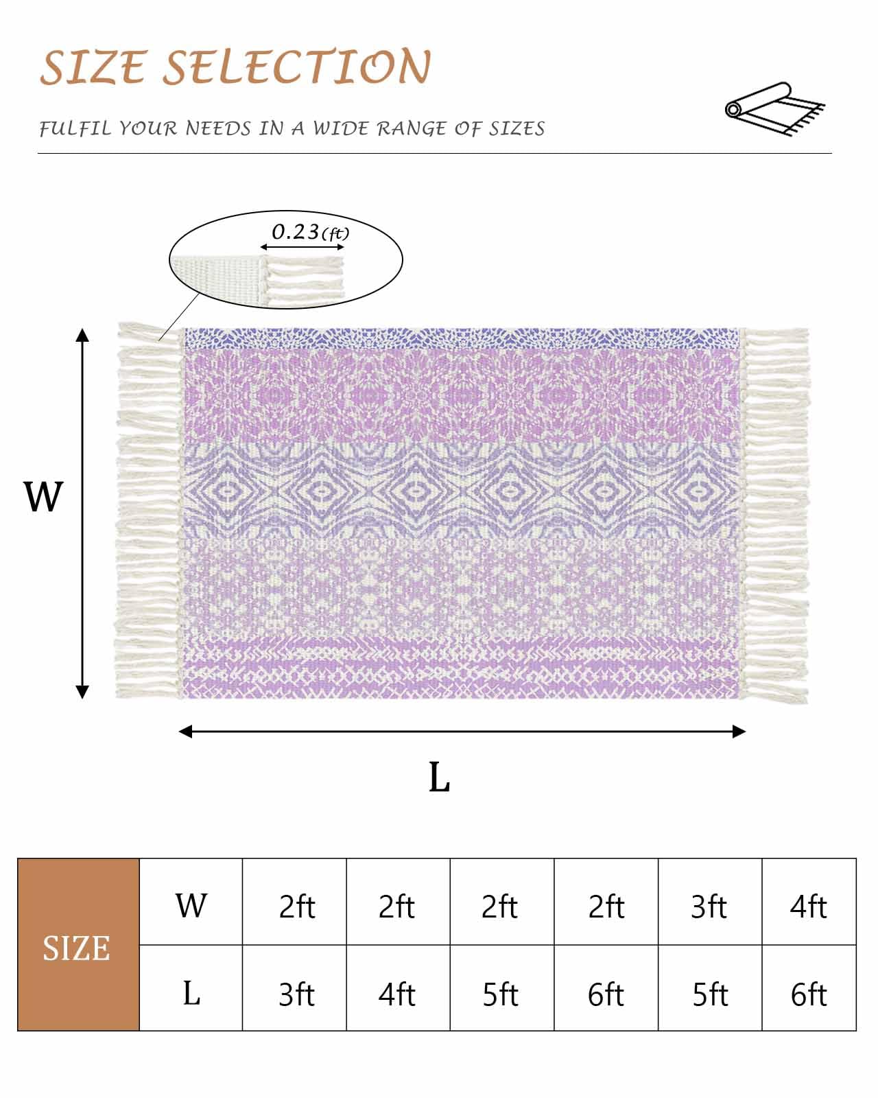 Purple Boho Large Area Rug 4x6ft - Handwoven Runner Rug with Geometric Mandala Tie-Dye Pattern | Washable Bohemian Carpet with Tassels for Living Room, Bedroom, Kitchen, Bathroom & Classroom | Indoor Door Mat for Home Decor & Yoga Space