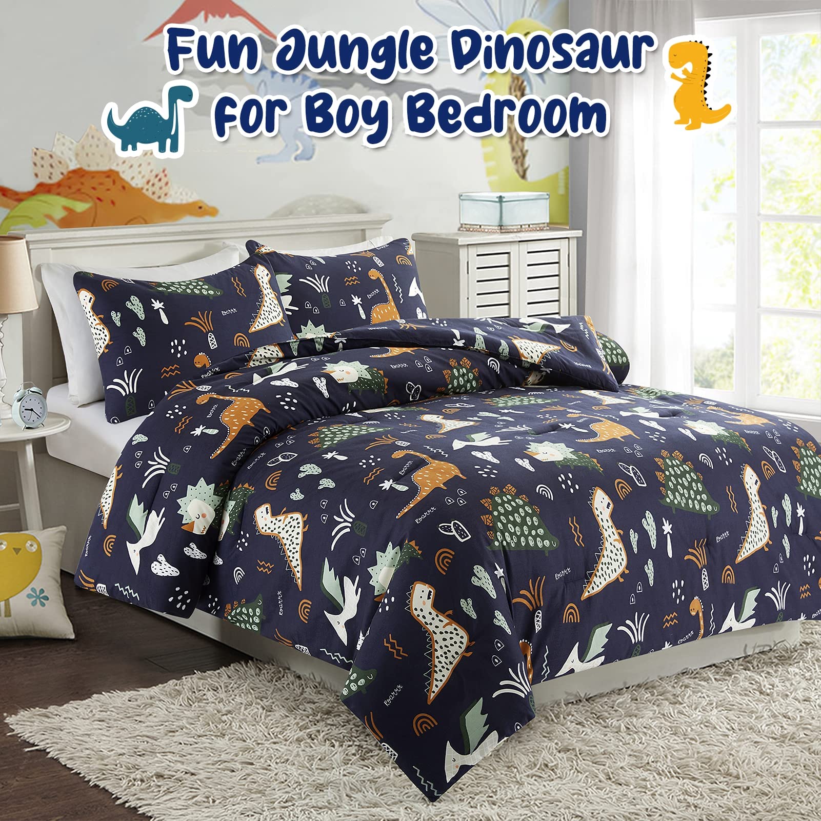 HollyHOME 2-Piece Twin Size Dinosaur Comforter Set for Boys - Soft & Cozy Bedding (66