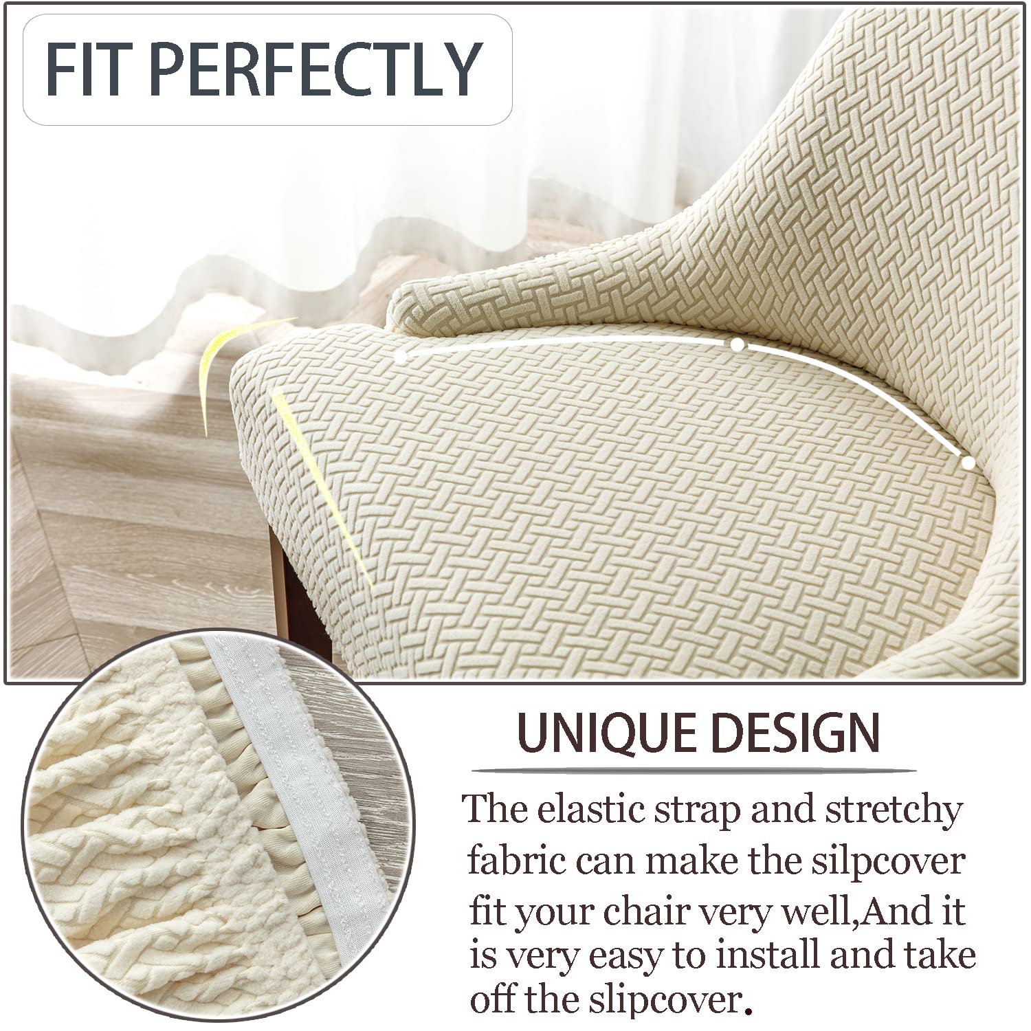 Stretch Diagonal Stripes Wingback Chair Slipcovers - Washable Reusable Armchair Protector Covers Set of 2, Beige - Perfect for Dining Room Chairs, Kitchen Chairs & Living Room Furniture Protection