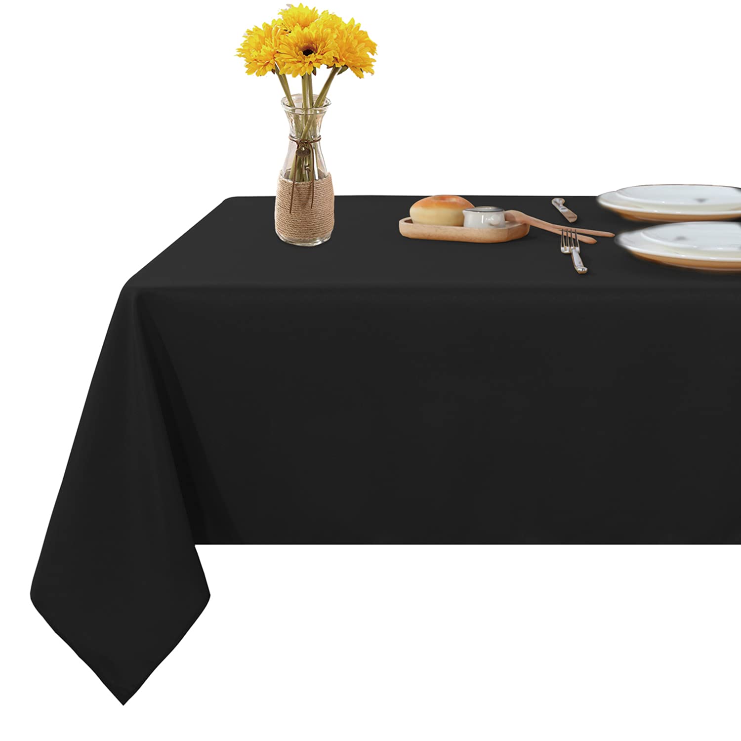 Fitable 90x156 Inch Rectangle Tablecloth - Stain & Wrinkle Resistant Washable Polyester Table Cover for Dining, Buffet Parties, Camping - Black | Perfect for Indoor and Outdoor Events