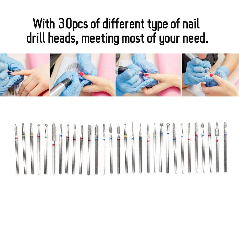 30Pcs Professional Nail Drill Bit Set - Diamond Grinding & Polish Heads for Manicure, Pedicure & Nail Art - Compatible with Most Nail Drill Machines - Perfect for Salon, Home Use & DIY Nail Care
