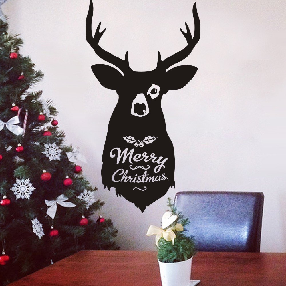 Reindeer Christmas Wall Decal - Merry Christmas Quote Vinyl Holiday Sticker - Festive Home Art Decor in Tomato Red - Perfect for Living Room, Nursery & Holiday Party Decorations