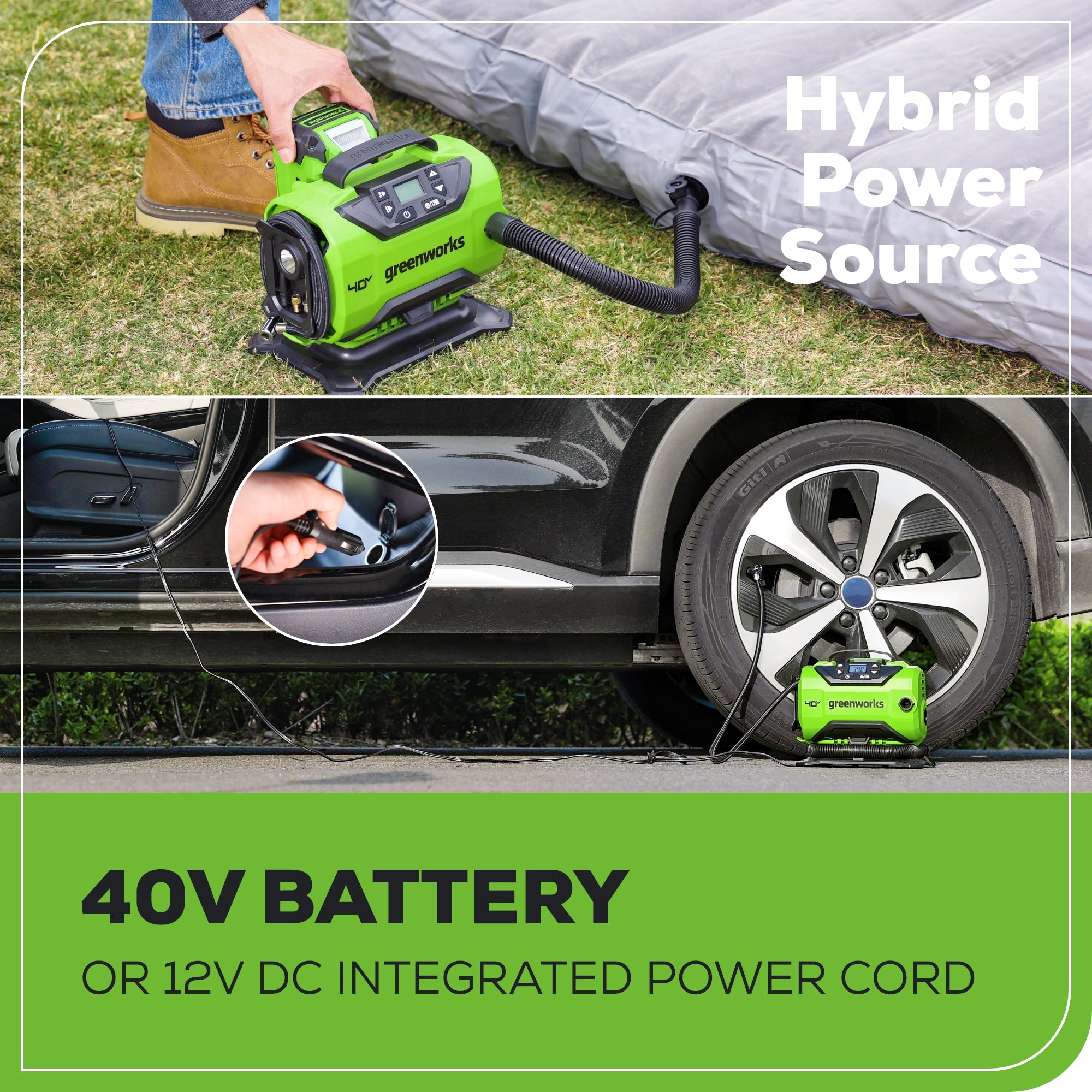 40V Cordless Battery Inflator (Tool Only) - Fast Inflation for Tires, Sports Balls & Inflatables - Perfect for Cars, Bikes, Pool Floats & Outdoor Gear