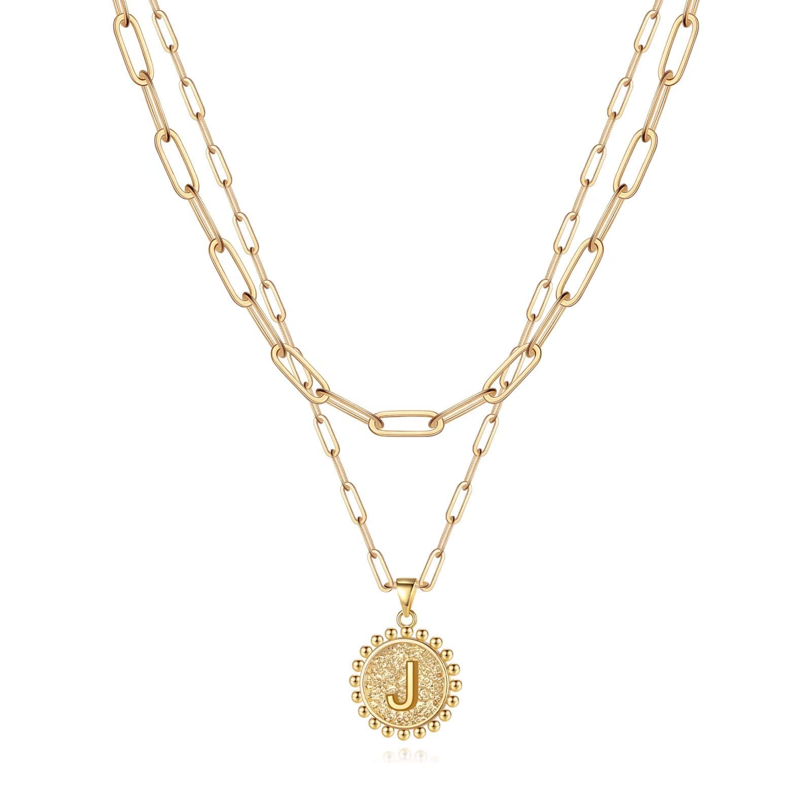 14K Gold Plated Initial Necklace for Women & Girls - Dainty Layering Paperclip Chain Pendant, Personalized Choker & Coin Necklace - Perfect for Everyday Wear, Gifts & Special Occasions