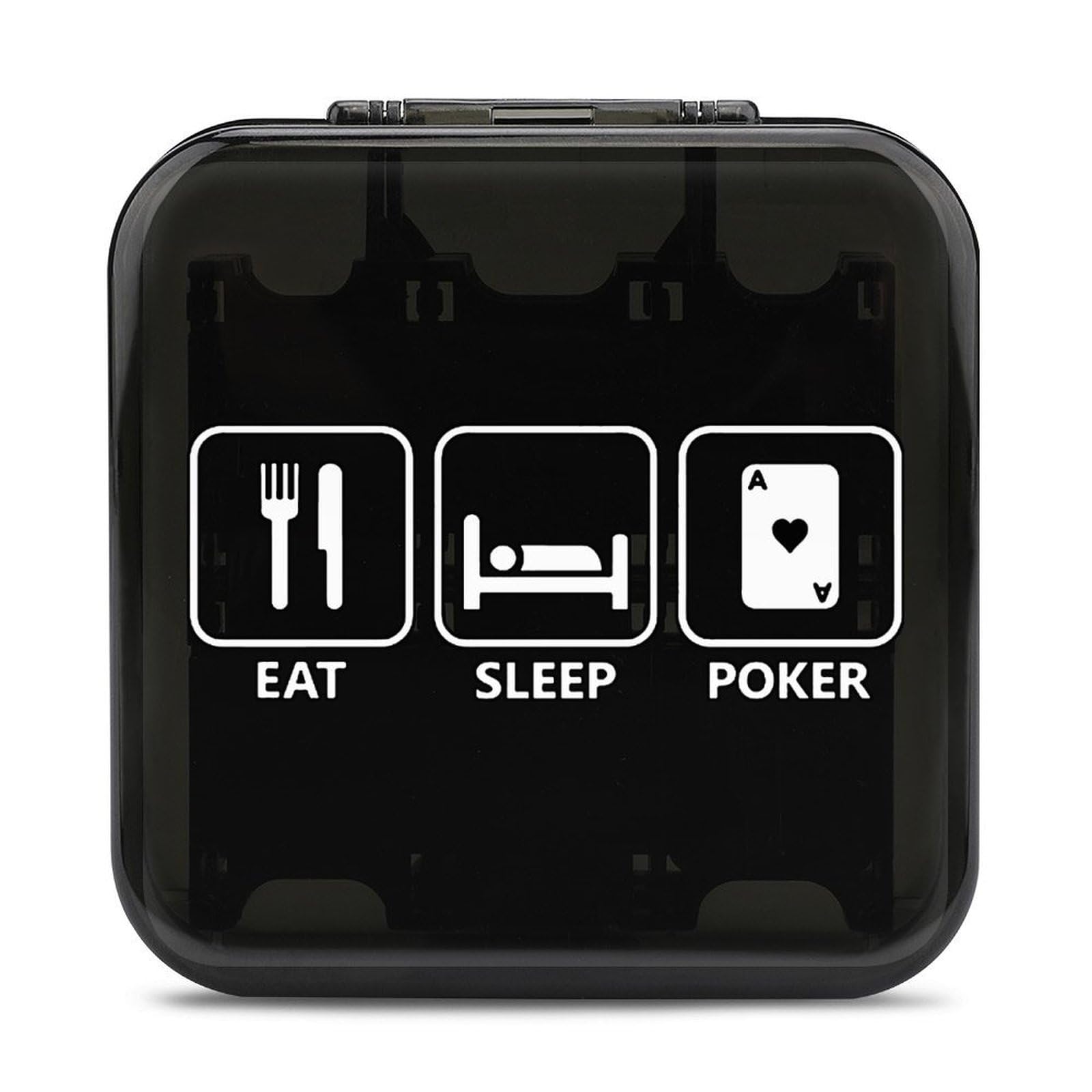 Eat Sleep Poker Funny Card Case - 24 Slot Game Card Storage Box & Holder for Collectible Cards, Poker, MTG, and Trading Cards | Perfect for Game Nights, Travel, and Organizing Your Card Collection