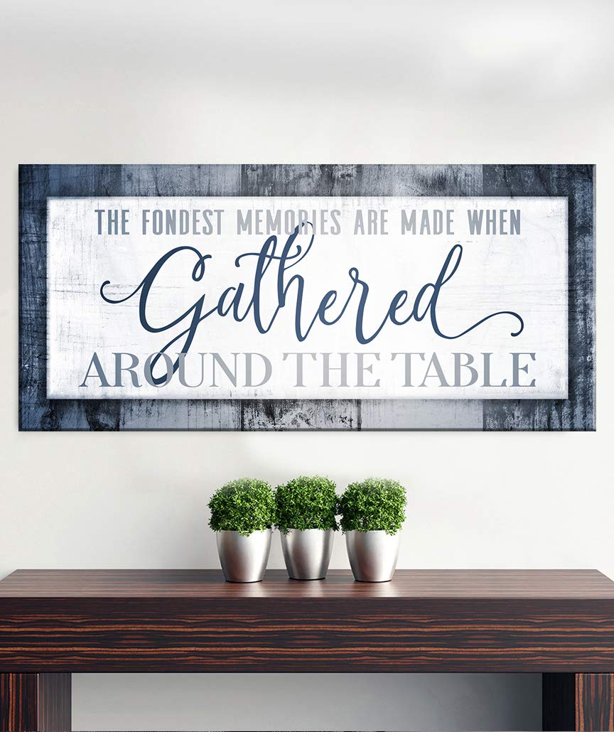 Artistic Fondest Memories Sign - Large Framed Wall Decor for Kitchen & Dining Room - Blue 60x27 Inches - Perfect for Family Gatherings & Home Décor