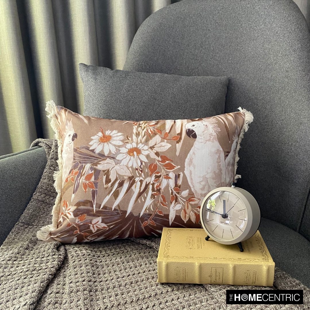 Autumn Cockatoo Brown Cotton Decorative Lumbar Pillow Cover - Soft Home Decor for Living Room, Bedroom & Sofa