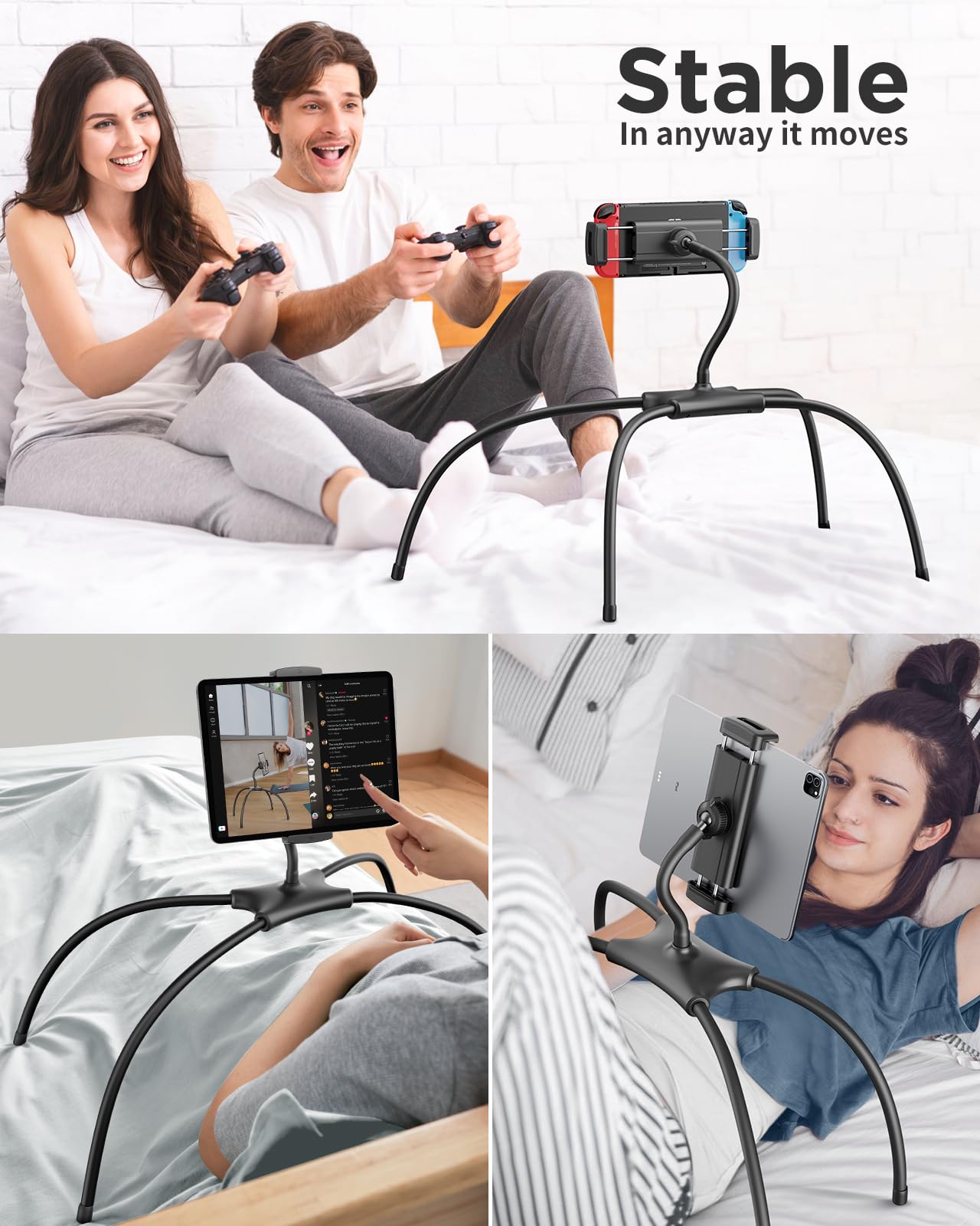 SAIJI Adjustable iPad Stand Holder - Portable Tablet Stand for Desk & Bed, Universal Phone & Monitor Stand Fits 4.7