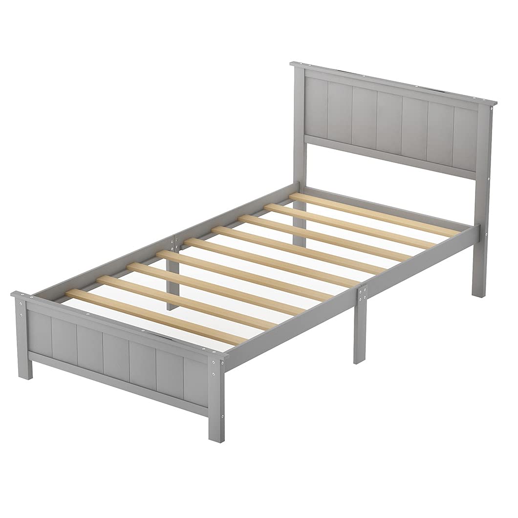 Modern Twin Size Platform Bed with Headboard & Footboard - No Box Spring Needed, Sturdy Wooden Frame for Small Spaces - Perfect for Guest Rooms, Dorms & Apartments