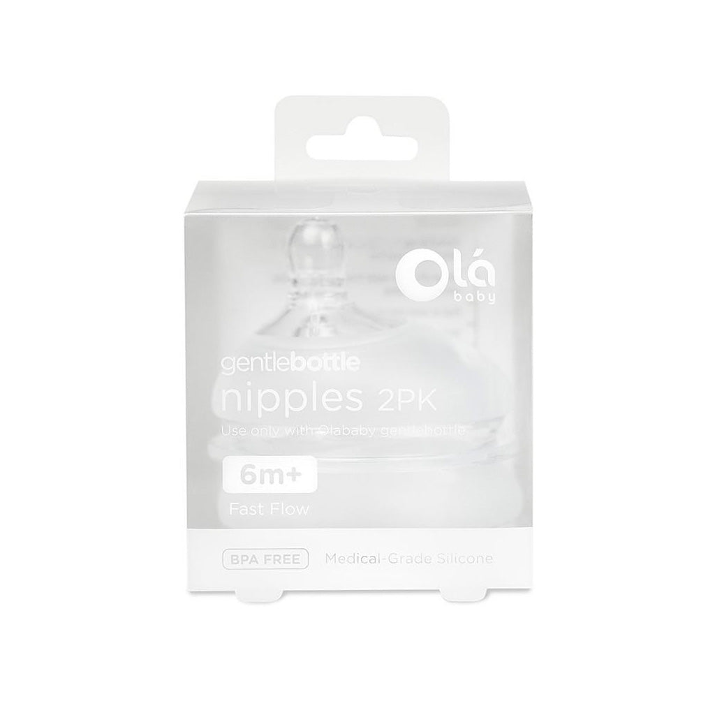 OlaBaby Replacement Silicone Baby Bottle Nipples - 2 Pack - BPA Free, Slow Flow - Perfect for Newborns & Infants - Ideal for Breastfeeding Transition & On-the-Go Feeding