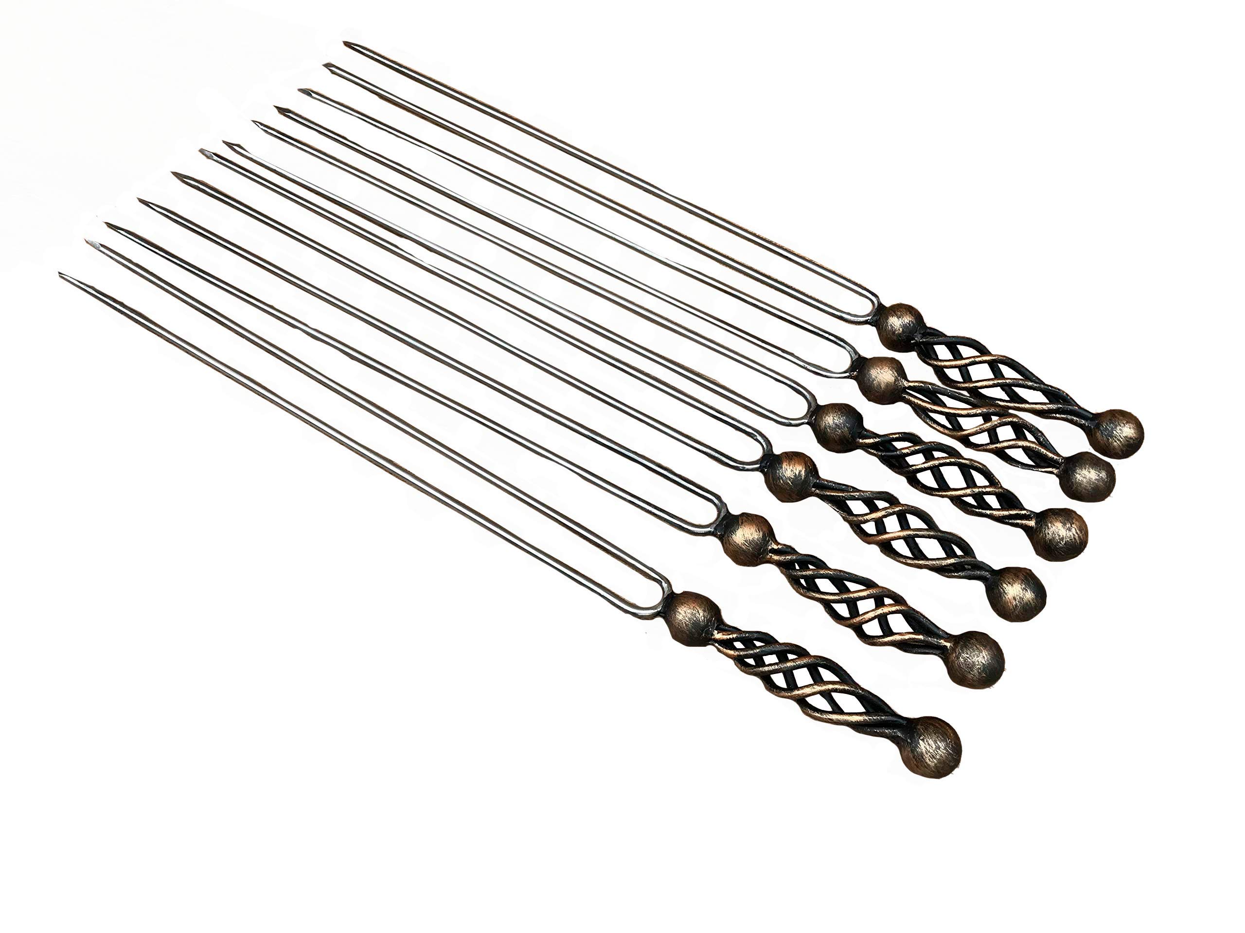 Premium Hand-Forged Stainless Steel Skewers - Heavy Duty BBQ Grill Accessories for Kebabs, Shish Kabobs, Meat & Veggies - Perfect for Backyard Grilling, Family Reunions, Picnics & Outdoor Cooking