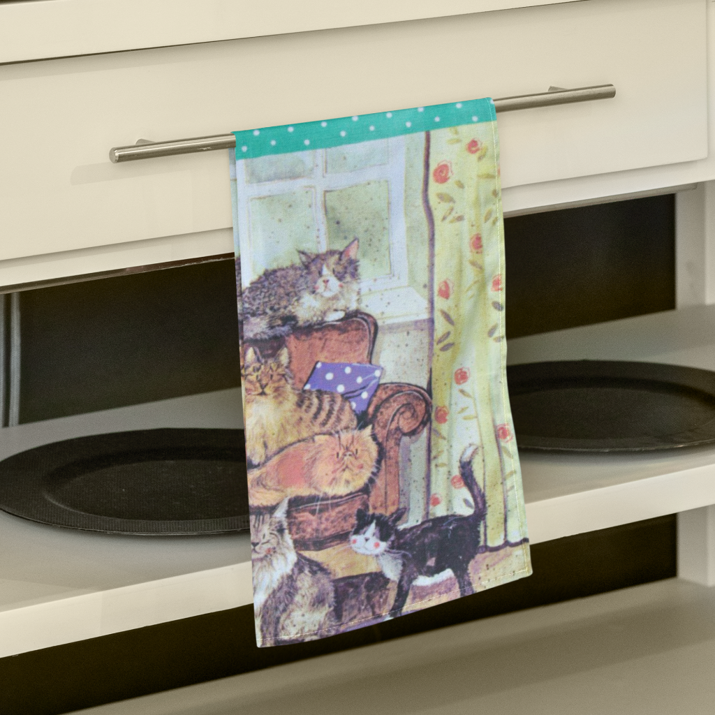 Alex Clark Cat House Tea Towel - Cute Cat-Themed Kitchen Towel for Drying Dishes, Decor & Gifts - Perfect for Cat Lovers, Tea Time & Cozy Home Decor