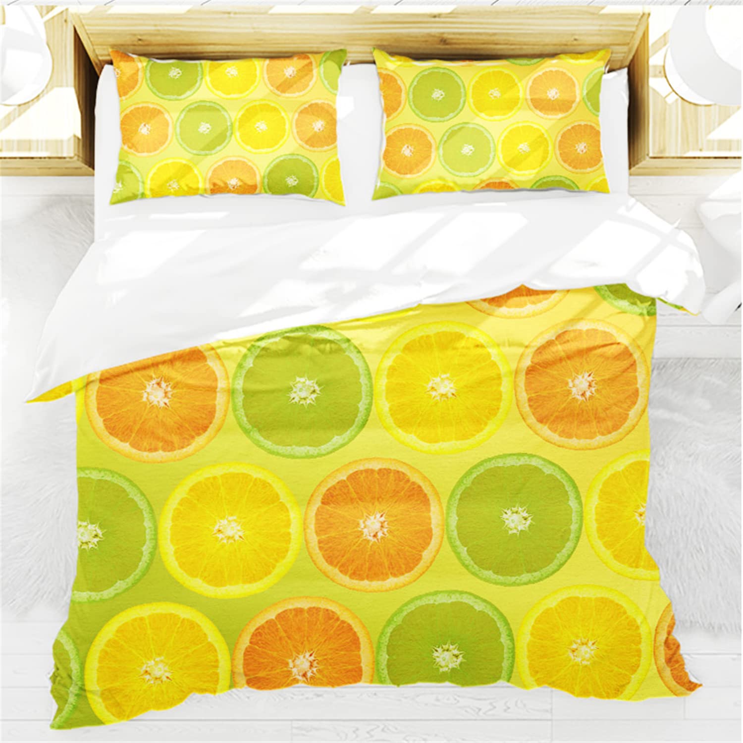 Premium Fruit Print Duvet Cover Set - Twin/Full/Queen/King Size Bedding with Pillowcases (Apple, Orange, Lemon, Mushroom, Pineapple Design) - 2/3/4 Piece Set | Soft & Breathable Cotton for Kids Room, Guest Bedroom, Dorm Decor