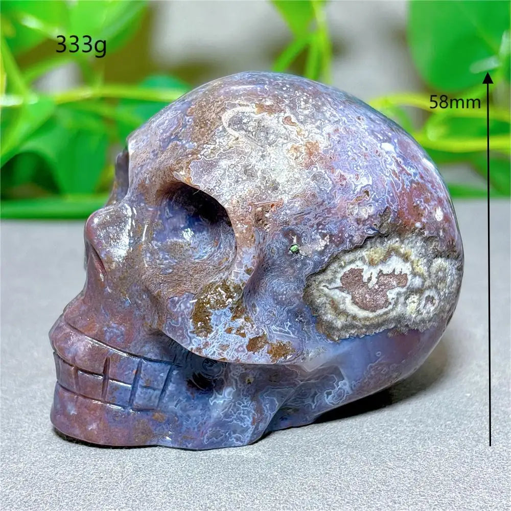 Natural Ocean Jasper Skull Crystal - Healing Quartz Stone for Meditation, Energy Work & Spiritual Gifts | Halloween Decor, Mineral Collection & Craft Supplies | Perfect for Home Altar, Yoga Space & Witchy Aesthetic