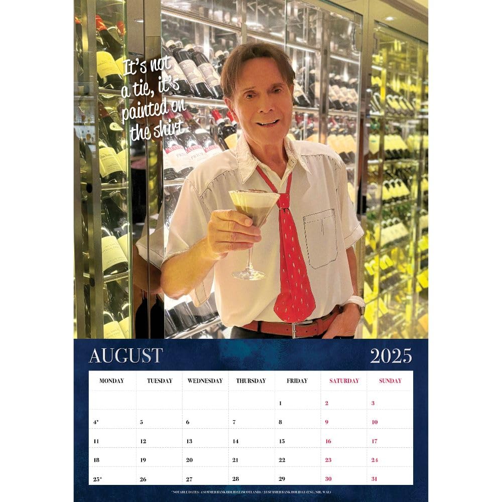 2025 Official Cliff Richard A3 Wall Calendar - Month to View | Perfect for Home, Office & Gift Giving | Rock Music Fans Collection