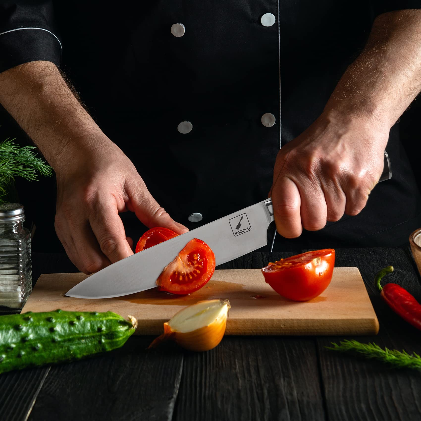 Imarku 8-Inch Japanese Chef Knife & Steak Knives Set of 6 - Ultra Sharp Kitchen Knives with Ergonomic Handle & Gift Box - Perfect for Sushi, Meat Cutting, and Professional Cooking