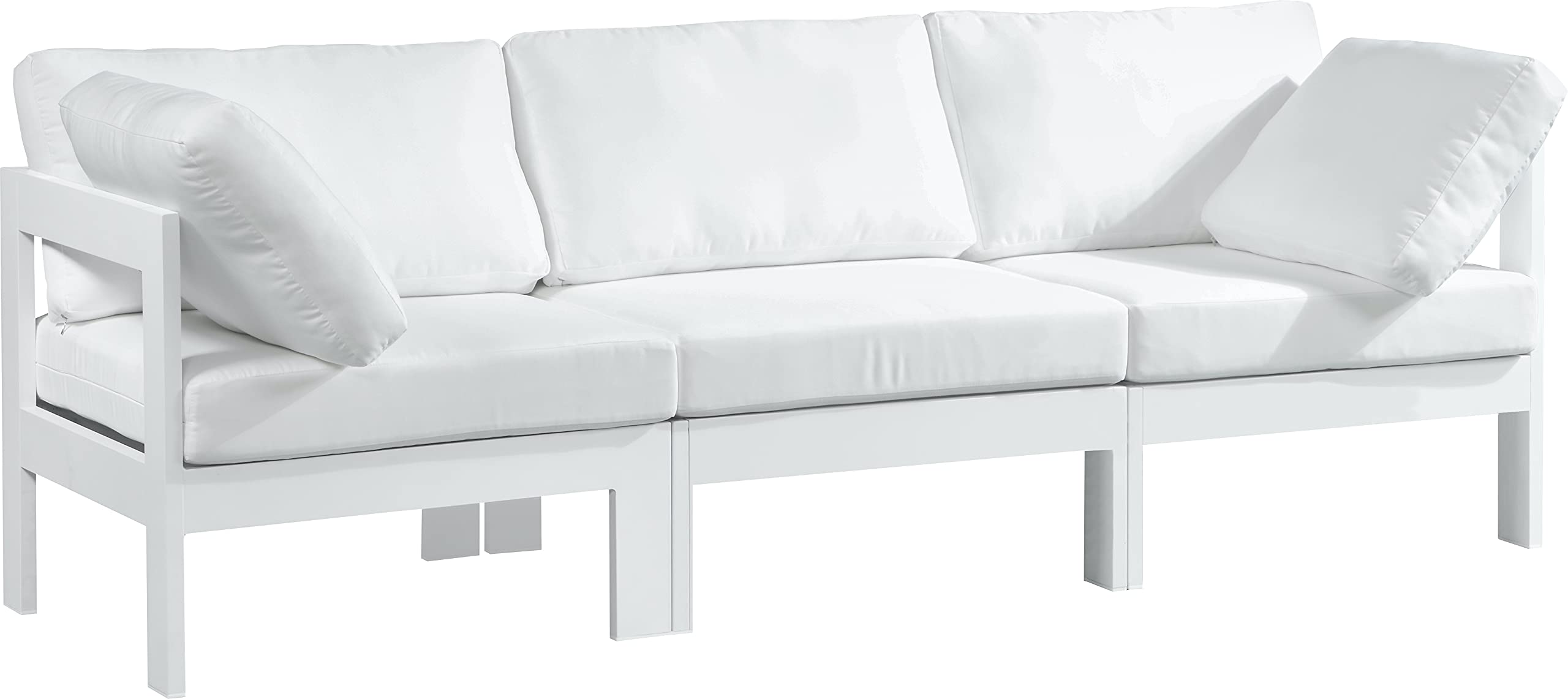 Modern Outdoor Modular Sofa - Meridian Furniture Nizuc Collection 375White-S90A | Contemporary Patio Sectional for Backyard, Poolside & Garden Relaxation