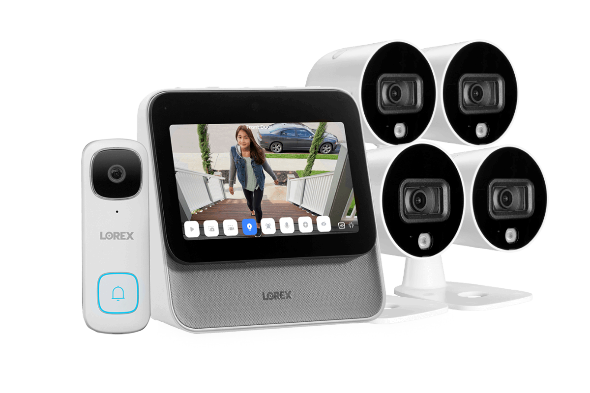 Lorex Smart Home Security System - 4 Pack 1080p Outdoor WiFi Cameras & 2K Video Doorbell Kit for Home Surveillance & Property Protection | Indoor/Outdoor Use, Night Vision, Motion Detection, Weatherproof