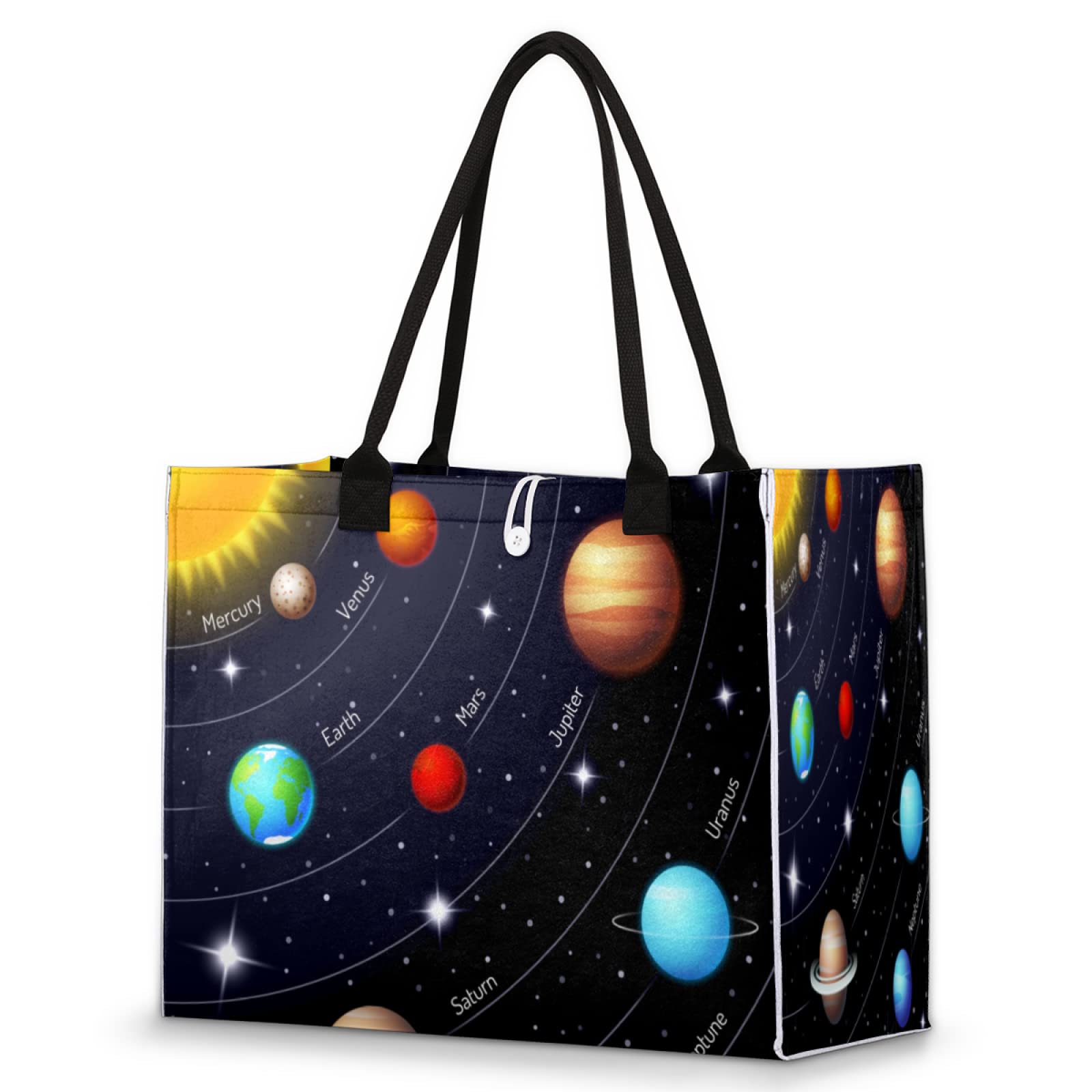Solar System Planet Universe Beach Tote Bag - Large Reusable Travel Shoulder Bag for Women with Zipper Pouch | Perfect for Shopping, Work, School & Beach Outings