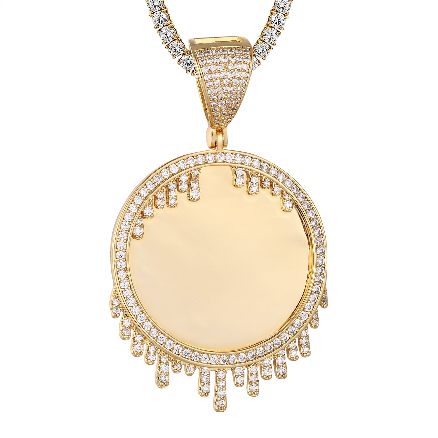 Stylish Round Bling Dripping Picture Pendant Chain for Men & Women - Perfect for Gifts, Anniversaries & Everyday Fashion