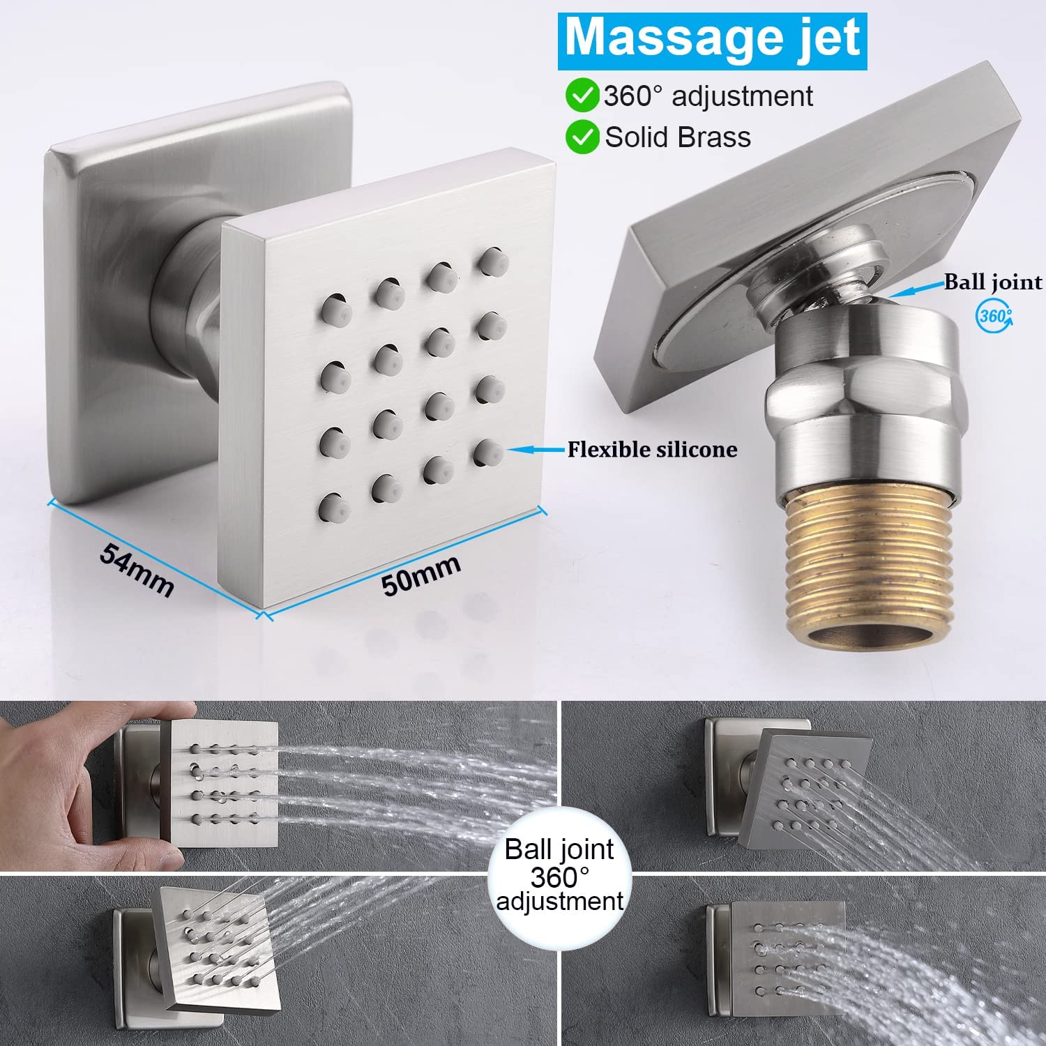 Enga 12-Inch Full Body Shower System with Adjustable Body Sprays - Wall Mounted All Metal Rain Shower Head with Rough-in Valve in Brushed Nickel - Perfect for Luxury Bathroom Renovation & Spa-Like Shower Experience