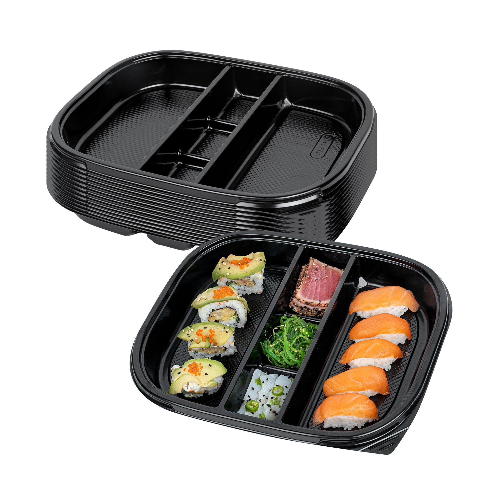 Bento Tek 51 oz Black Plastic Bento Box with 5 Compartments - 12.25