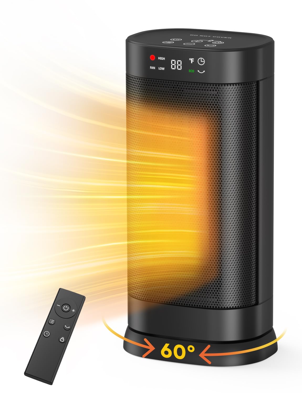 1500W PTC Ceramic Space Heater with Remote Control - Fast Heating, ECO Mode, Digital Thermostat (59-95°F), Child Lock, 24H Timer & Oscillation - Portable Electric Heater for Large Rooms, Bedroom, Office & Indoor Use - Energy Efficient Winter Heating Solution