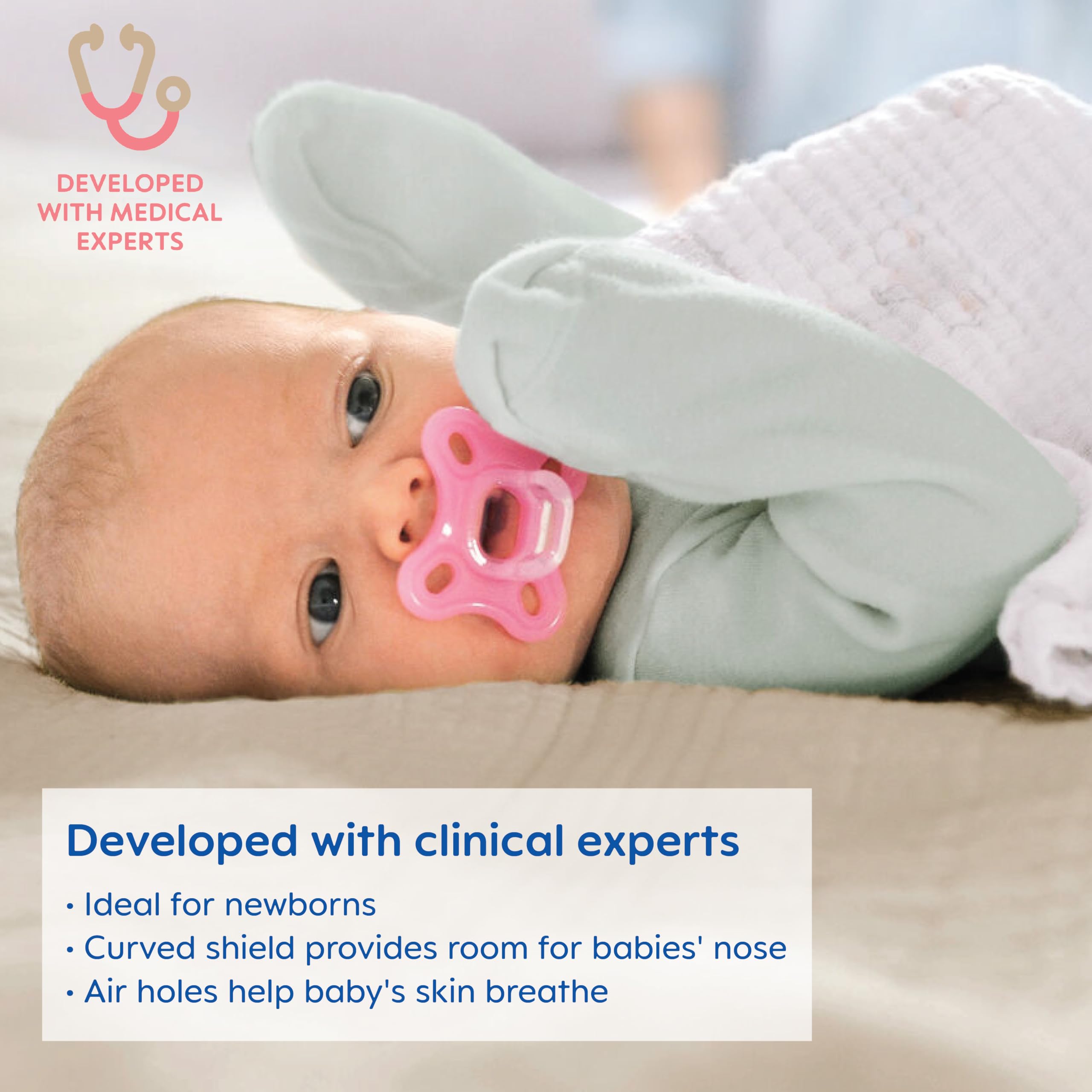 MAM Comfort Baby Pacifier for Newborns 0-3 Months - 100% Soft Silicone BPA-Free - Includes Sterilizer Case - 2 Pack (Pink) - Perfect for Soothing, Travel & Daycare Use