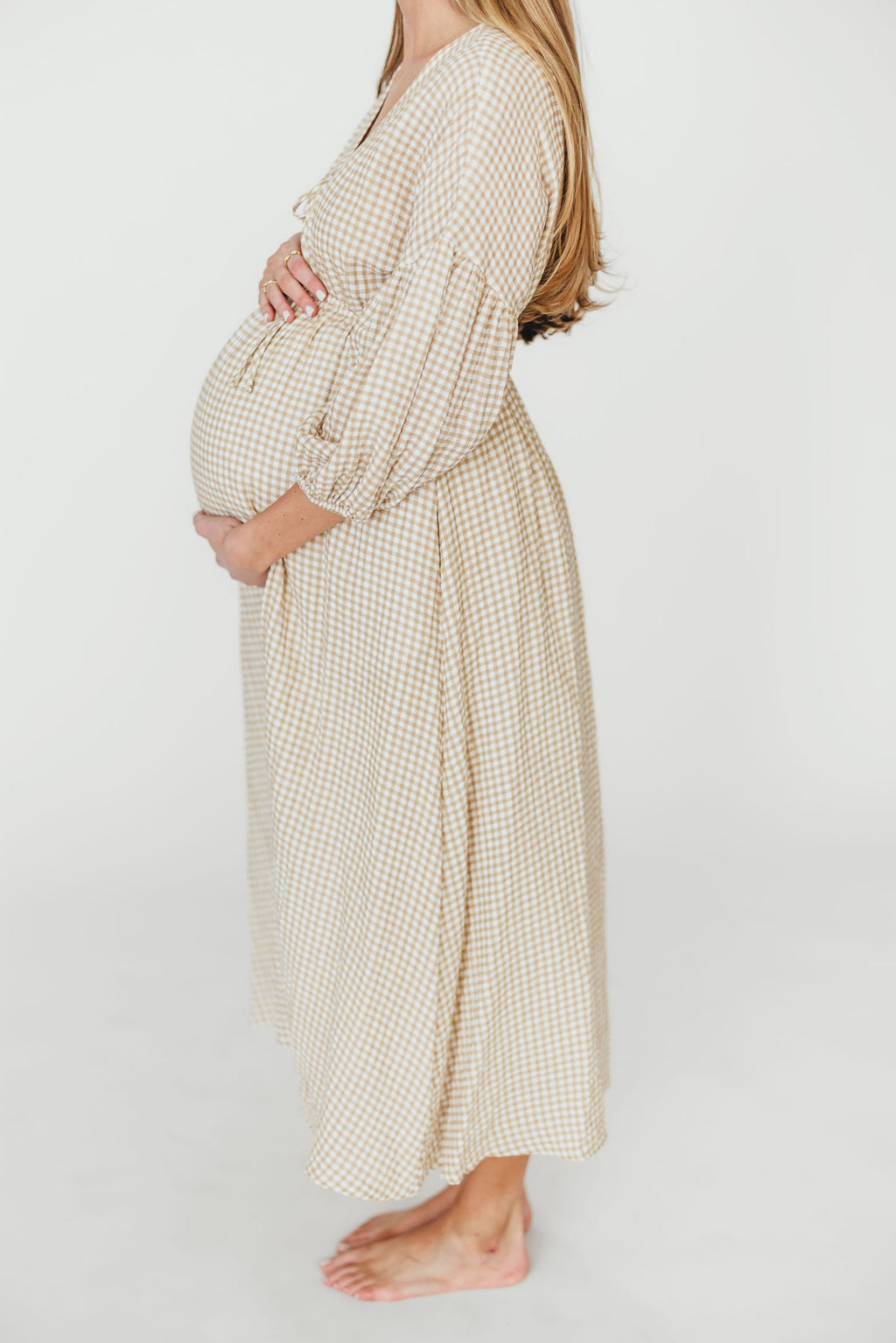 Hunter Printed Gauze Midi Dress - Bump Friendly Maternity Dress in Natural Plaid | Comfortable Summer Dress for Pregnancy, Beach Vacation & Casual Outings