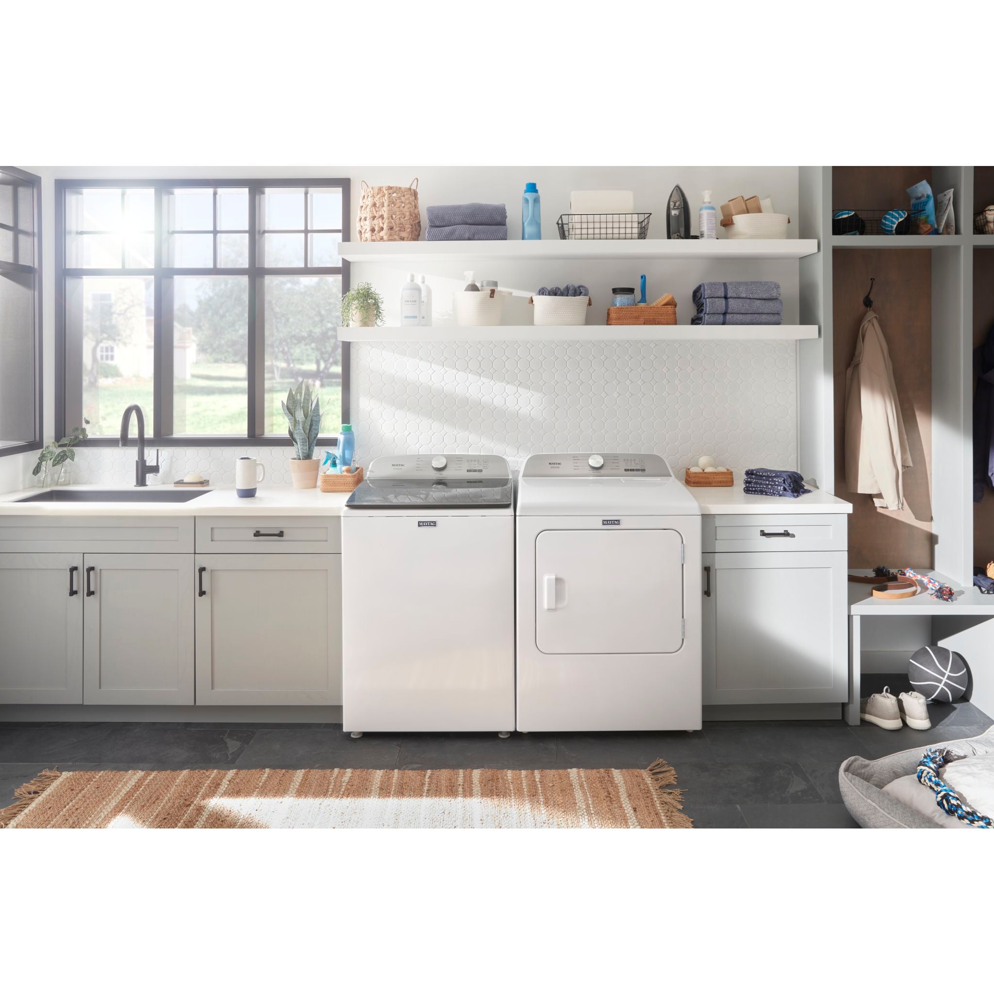 Maytag Top Load Washer and Dryer Set (Pet Pro) YMED6500MW MVW6500MW - White | Heavy Duty Laundry Appliances for Large Families & Pet Owners | Perfect for Homes with Pets, Kids, and Active Lifestyles