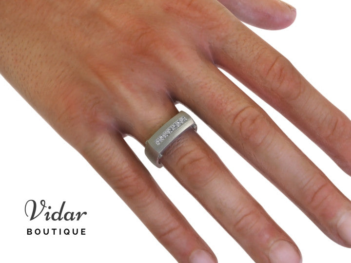 Exquisite 14K White Gold Diamond Men's Wedding Band Ring - Perfect for Engagement, Anniversary & Special Occasions
