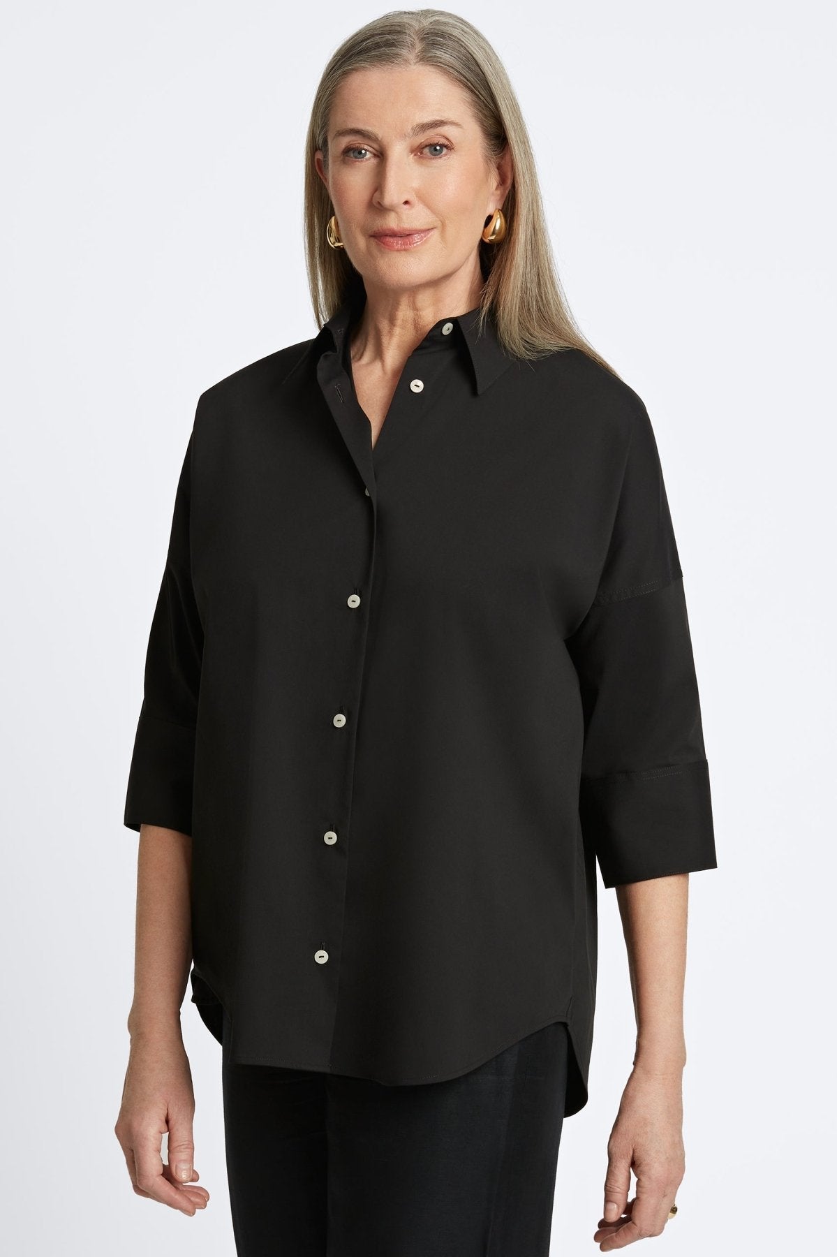 Avery Stretch Matte Sateen No Iron 3/4 Sleeve Shirt for Women - Wrinkle-Free Comfort Top for Office, Business Casual & Everyday Wear