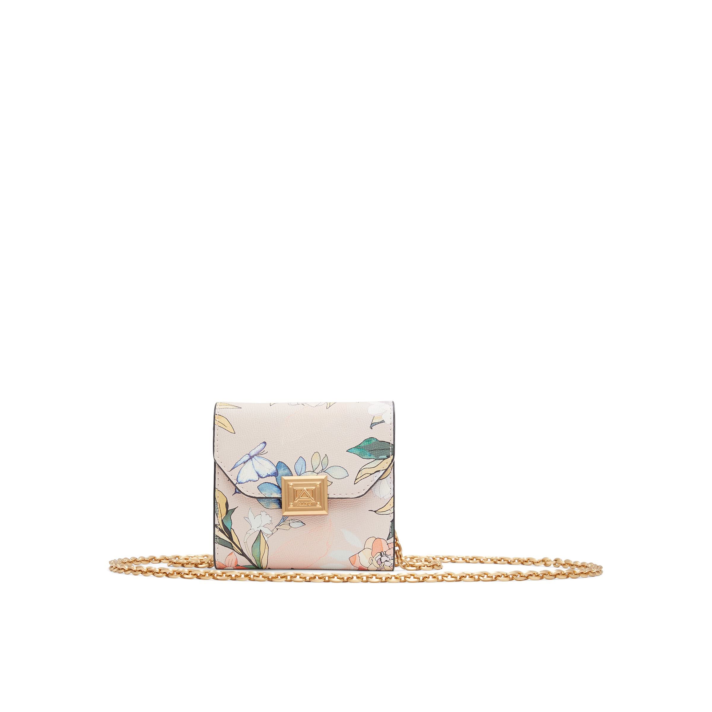 ALDO Women's Ottilie Crossbody Wallet with Chain Strap - White Multi Color Leather Wristlet Clutch for Everyday Use, Parties & Travel