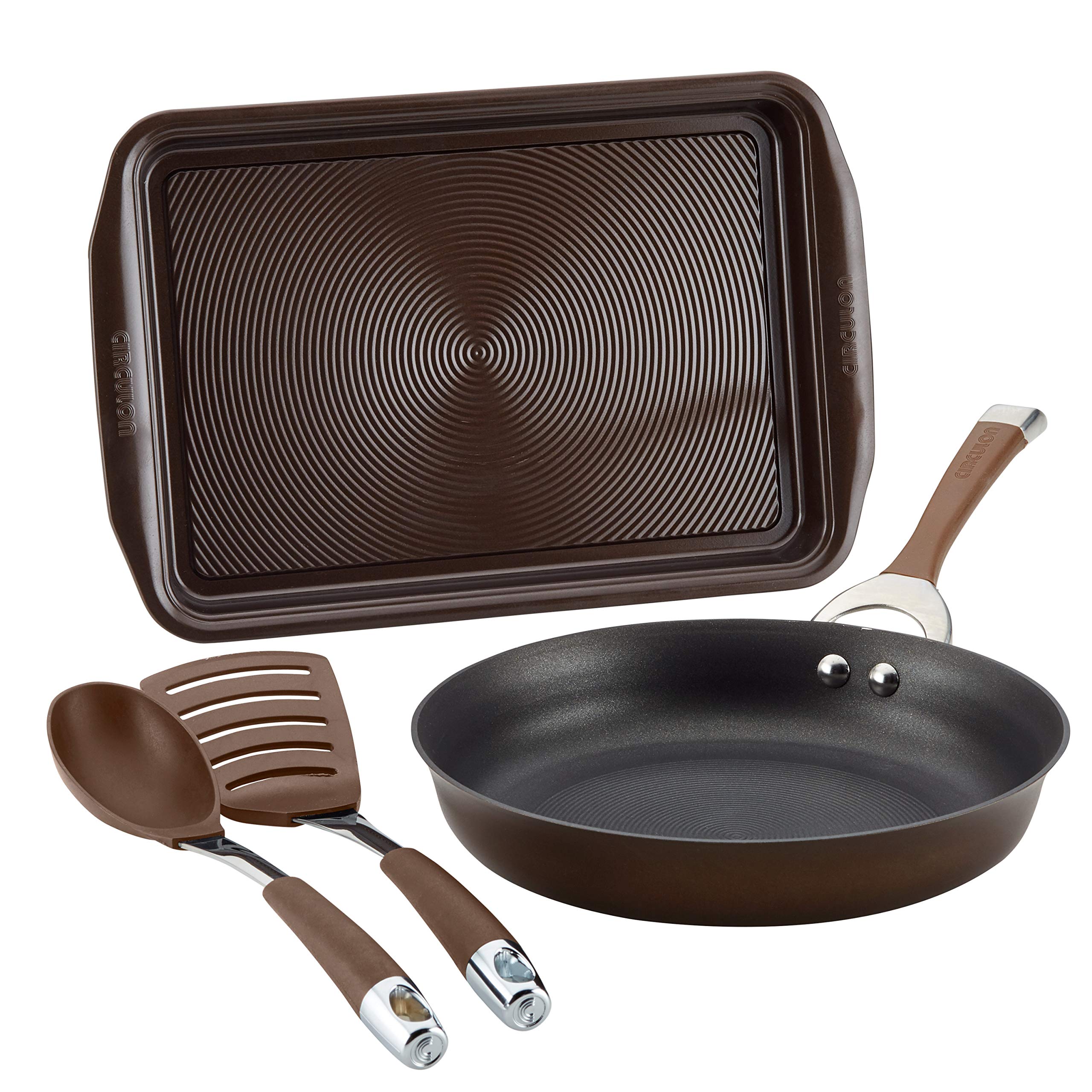 Circulon 84630 Symmetry 4-Piece Hard Anodized Nonstick Cookware Set - Brown Pots and Pans for Sauteing, Frying & Everyday Cooking