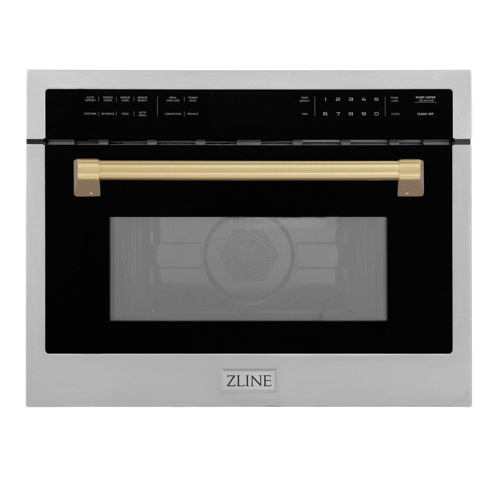 ZLINE Autograph Edition 24-Inch Built-In Convection Microwave Oven - 1.6 cu ft Stainless Steel with Champagne Bronze Accents (MWOZ 24 CB) - Perfect for Modern Kitchens, Small Spaces & Gourmet Cooking