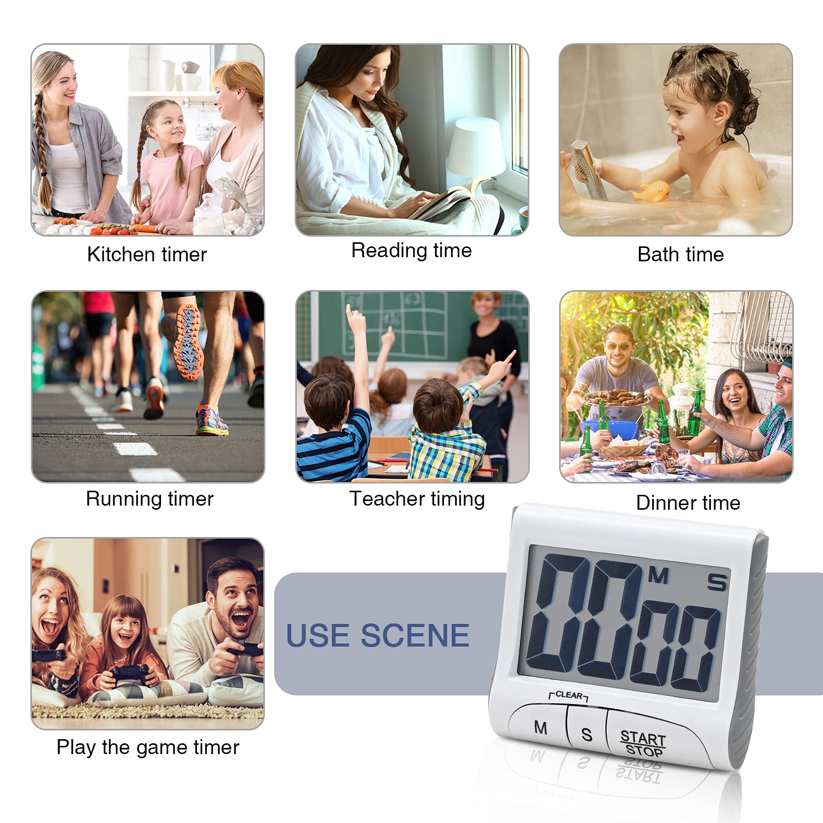 **Large Digital Countdown Timer with Loud LCD Display - Multi-Function Kitchen Timer, Portable Electronic Stopwatch - White (Batteries Not Included) - Perfect for Cooking, Baking, Workouts & Classroom Activities**