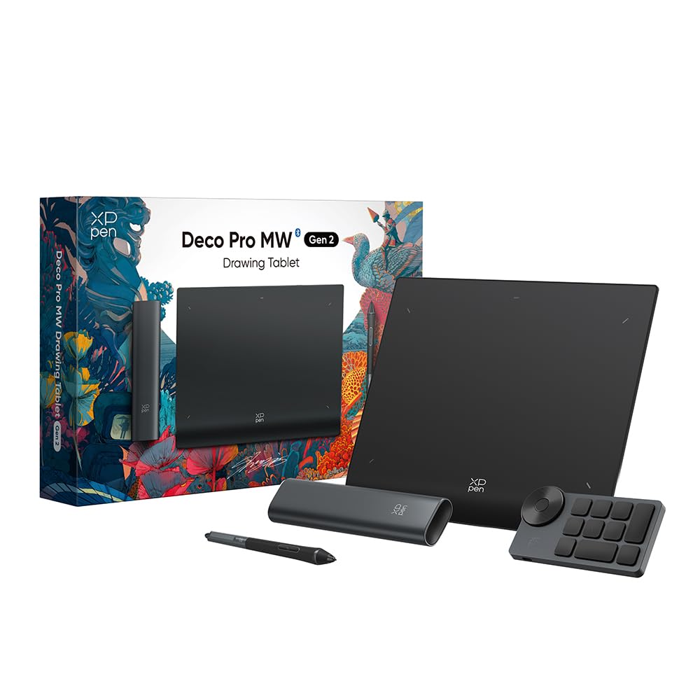 XP-PEN Deco Pro MW (Gen 2) Wireless Drawing Tablet with Bluetooth 5.0, 16K Pressure Sensitivity Stylus - Compatible with Windows, MacOS 10.10+, Chrome OS, Android 10.0+, Linux - Perfect for Digital Art, Graphic Design, Online Teaching & Remote Work